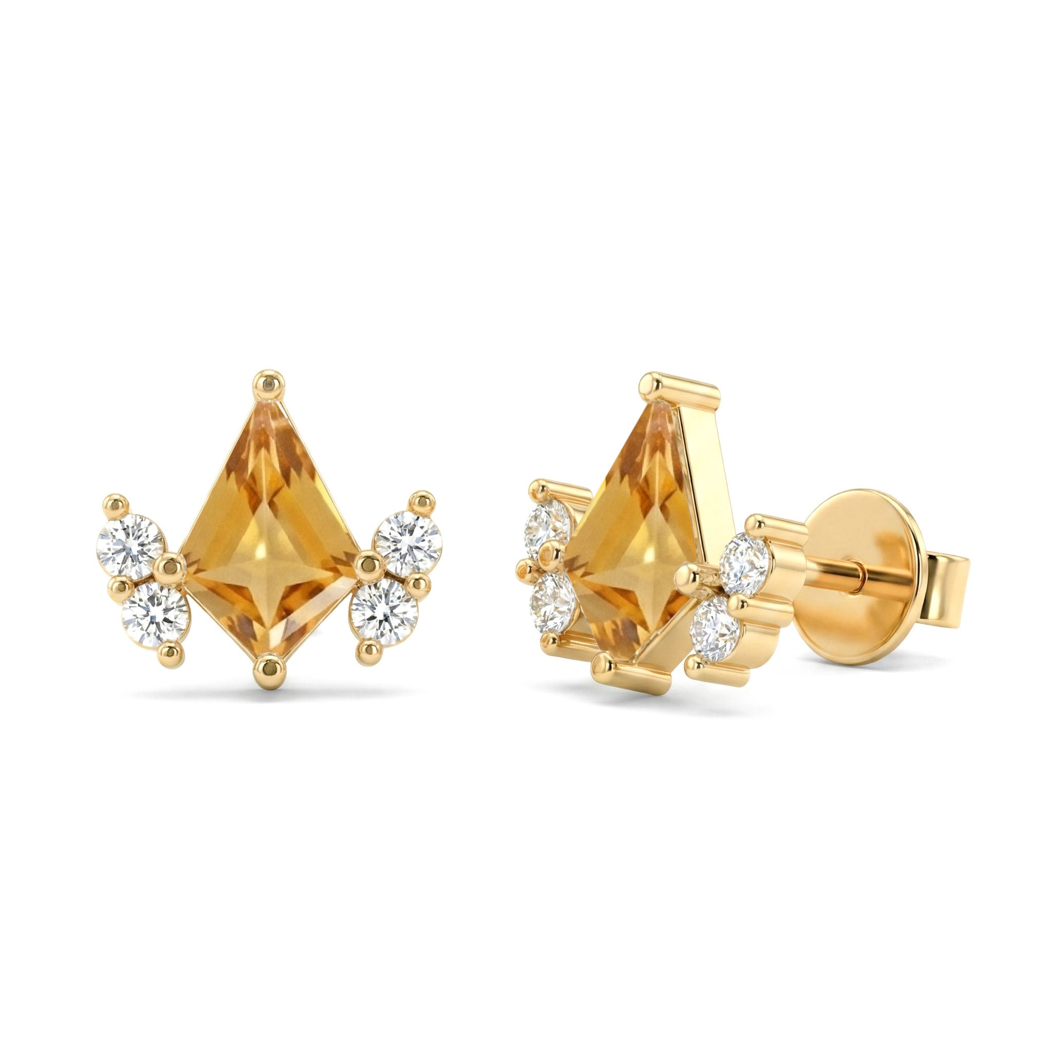 Citrine Kite Stud Earrings in 925 Sterling Silver 6x4 MM 1ct