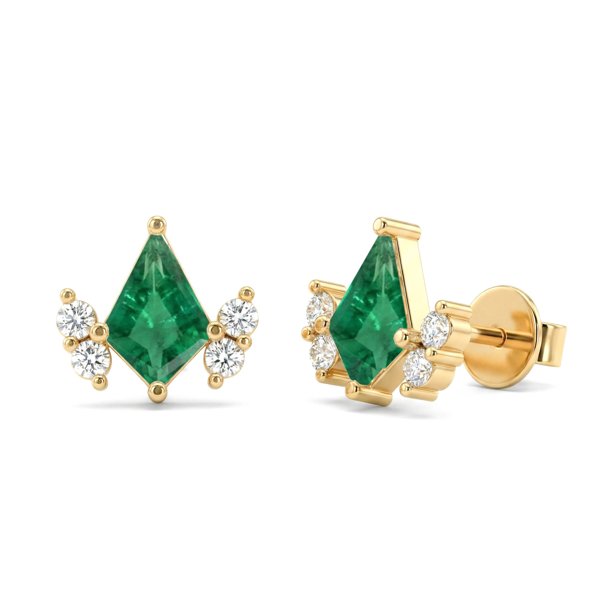 Emerald Kite Stud Earrings in 925 Sterling Silver 6x4 MM 1ct