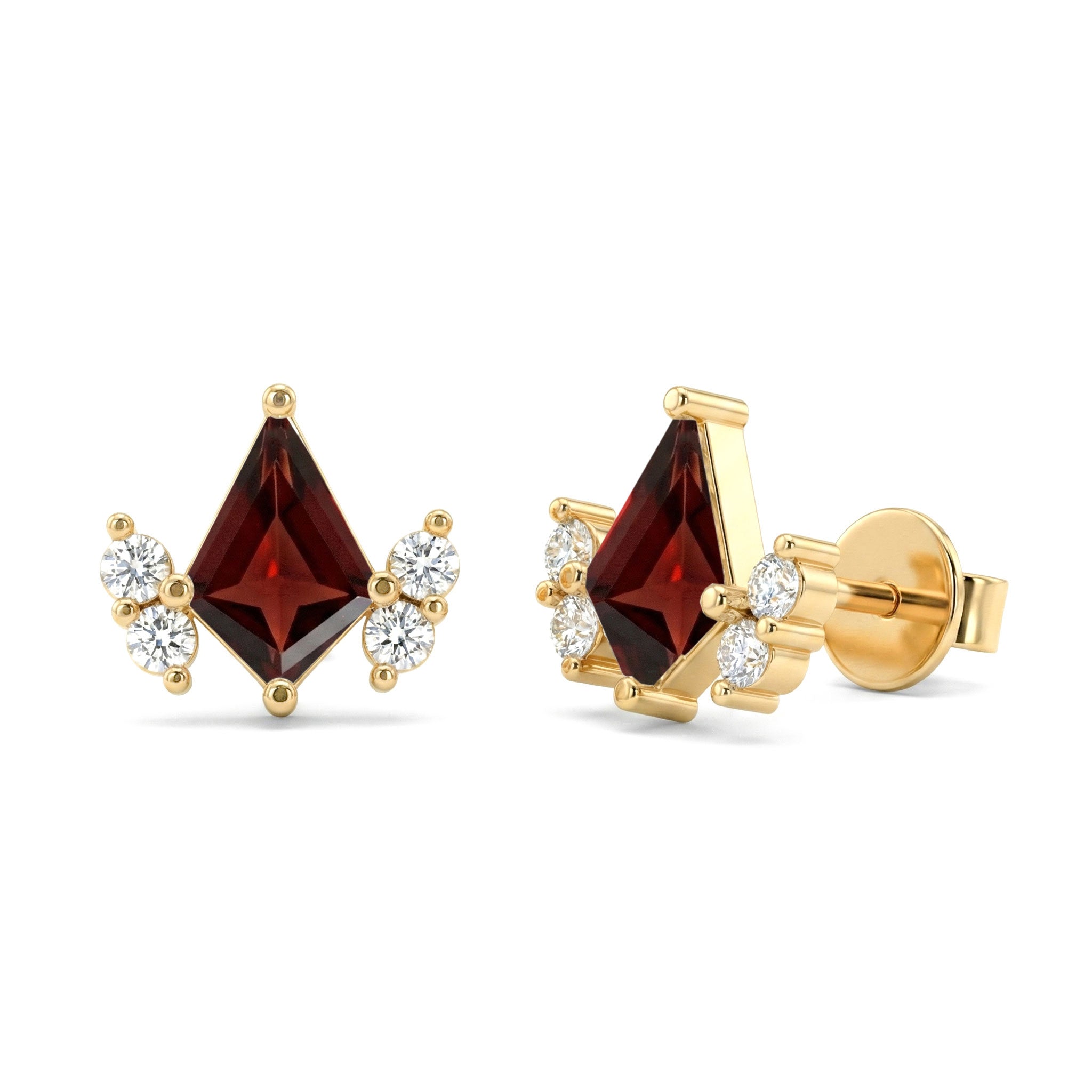 Garnet Kite Stud Earrings in Yellow Gold Plated 6x4 MM 1ct
