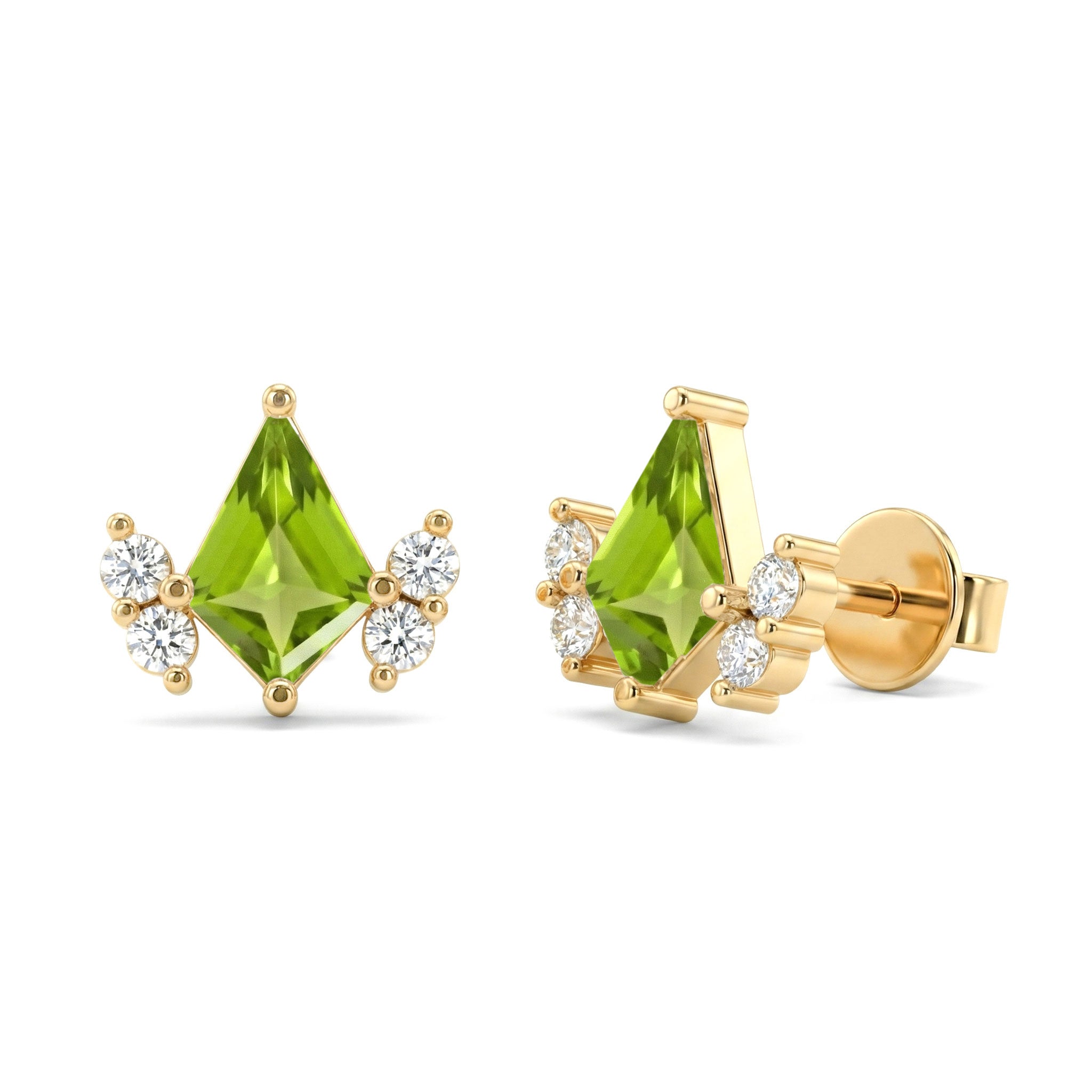 Peridot Kite Stud Earrings in Yellow Gold Plated 6x4 MM 1ct