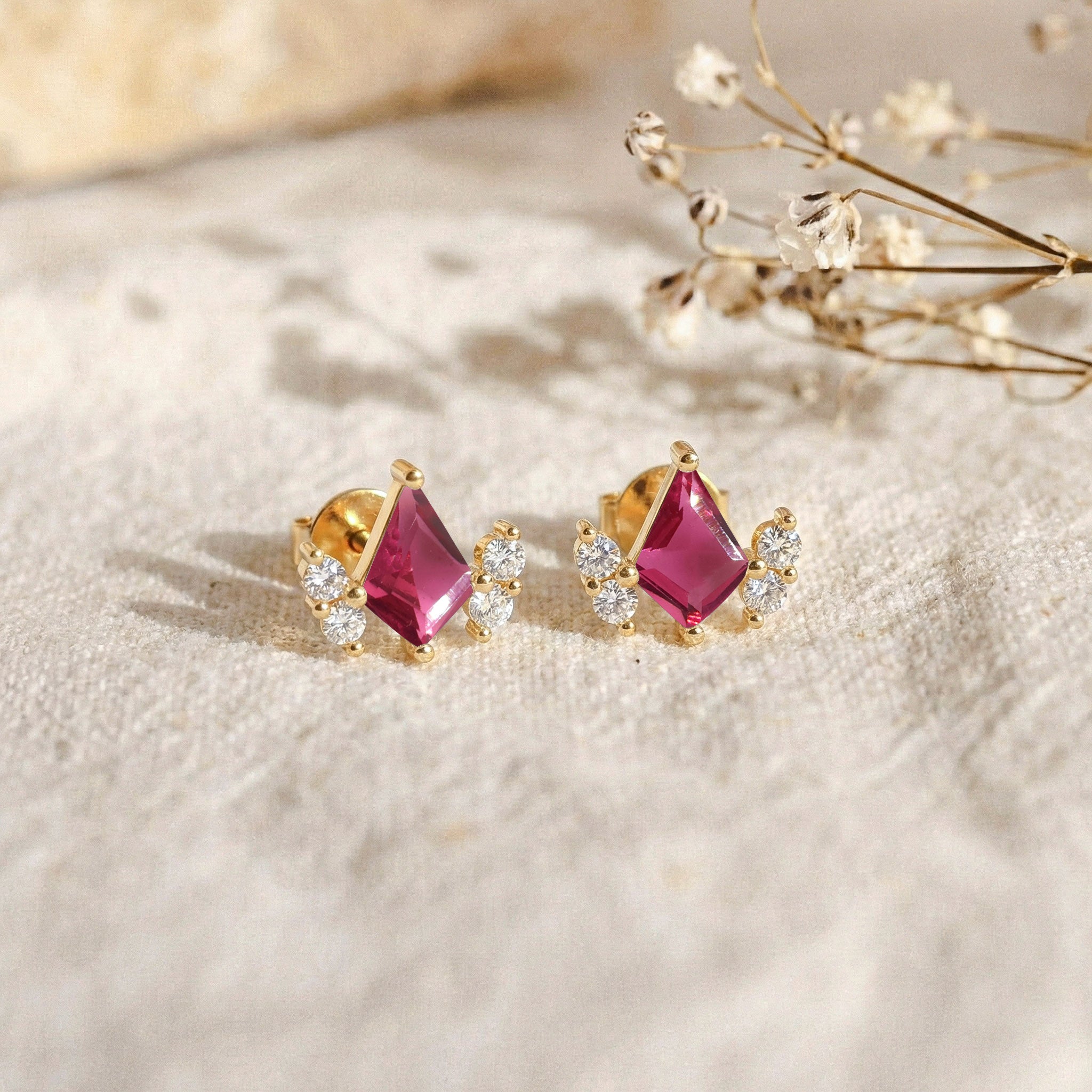 Pink Tourmaline Kite Stud Earrings in 925 Sterling Silver 6x4 MM 1ct
