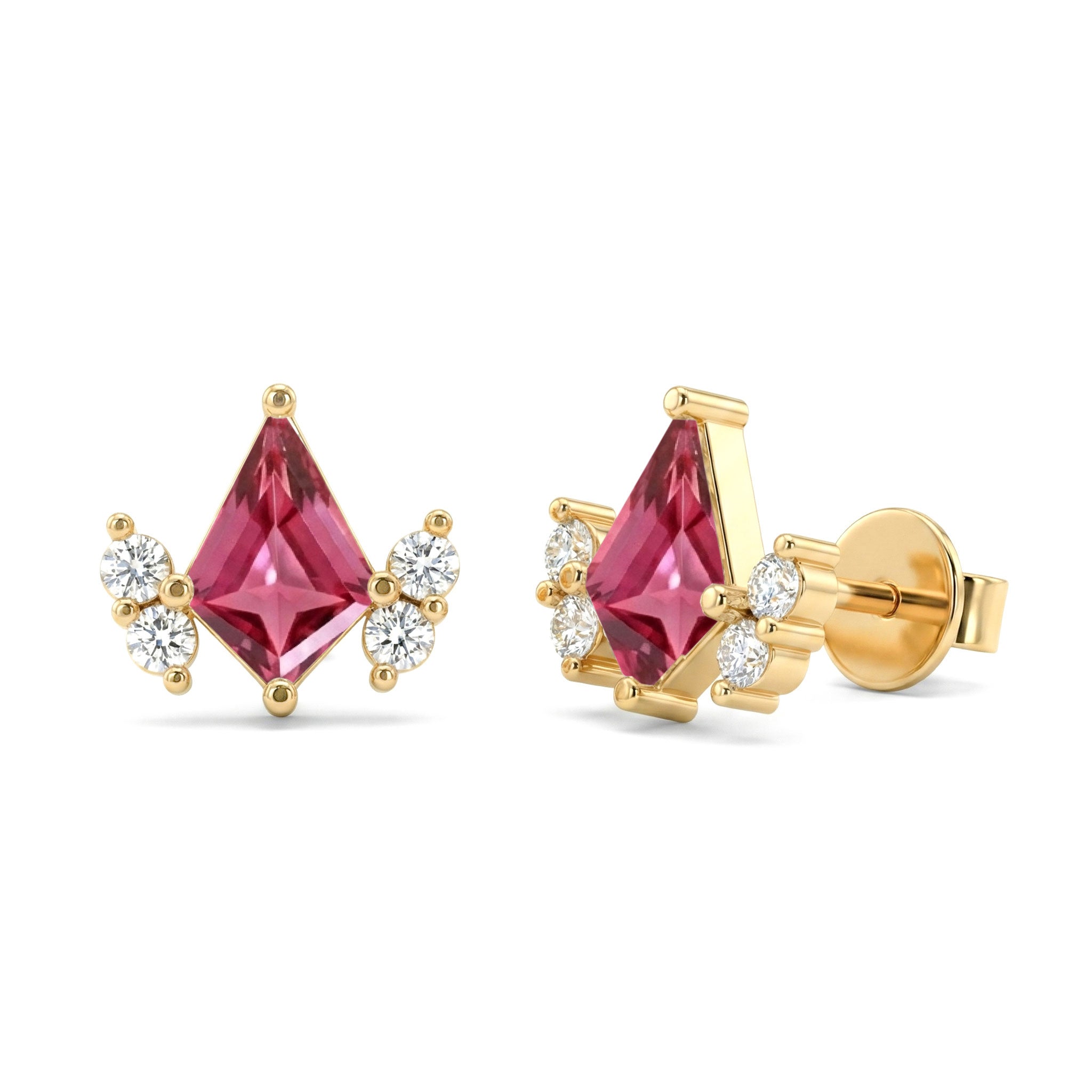 Pink Tourmaline Kite Stud Earrings in Yellow Gold Plated 6x4 MM 1ct