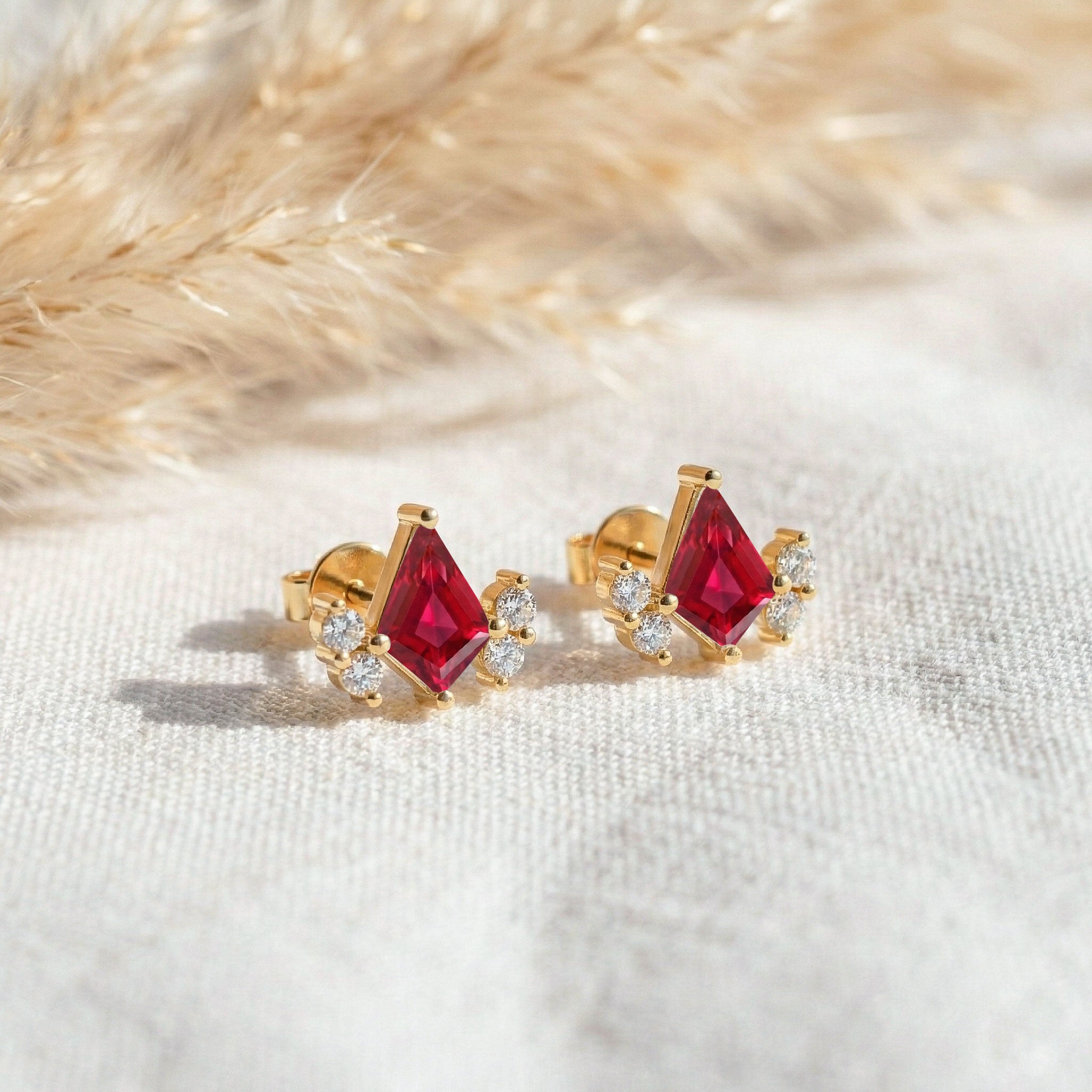 Ruby Kite Stud Earrings in 925 Sterling Silver 6x4 MM 1ct