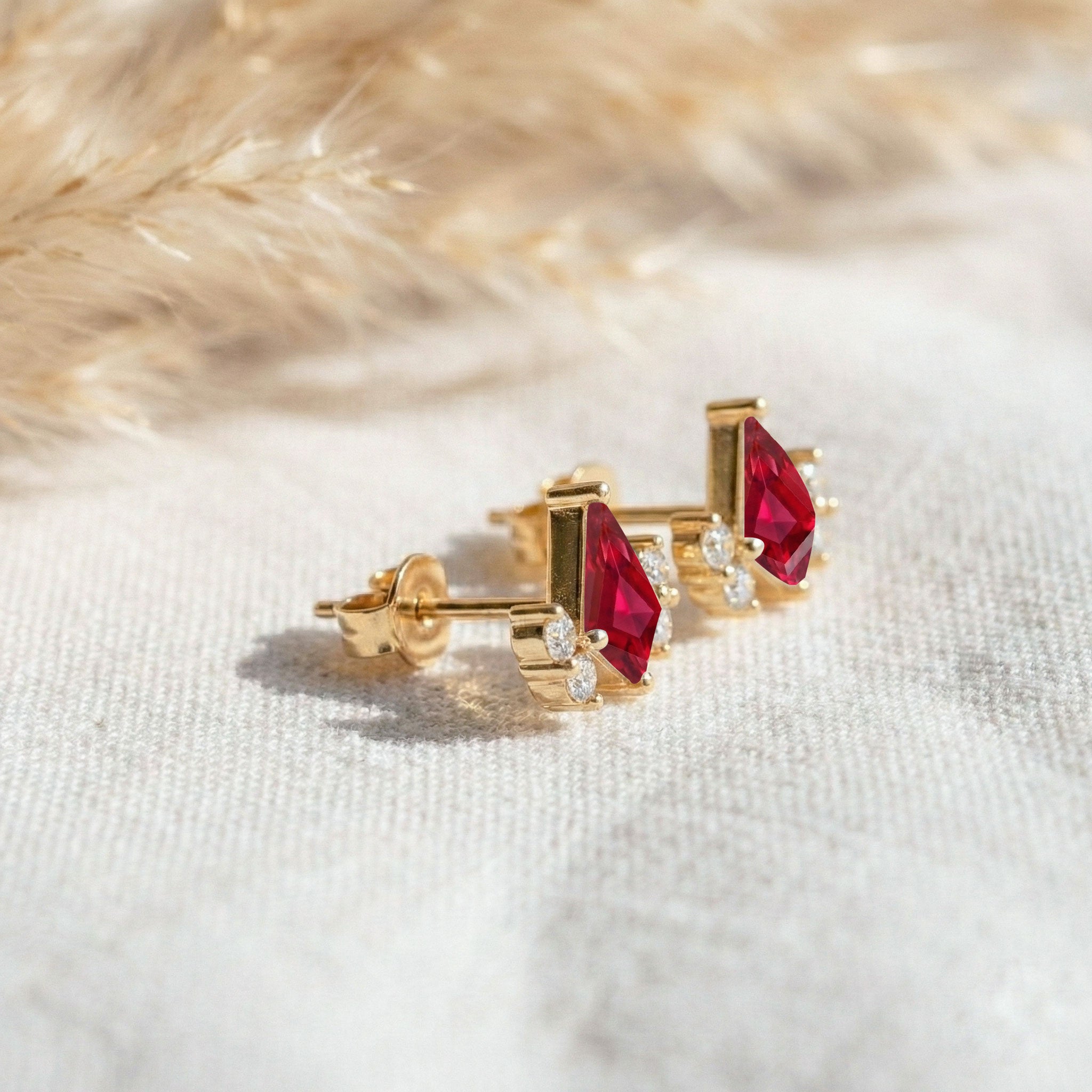Ruby Kite Stud Earrings in Yellow Gold Plated 6x4 MM 1ct