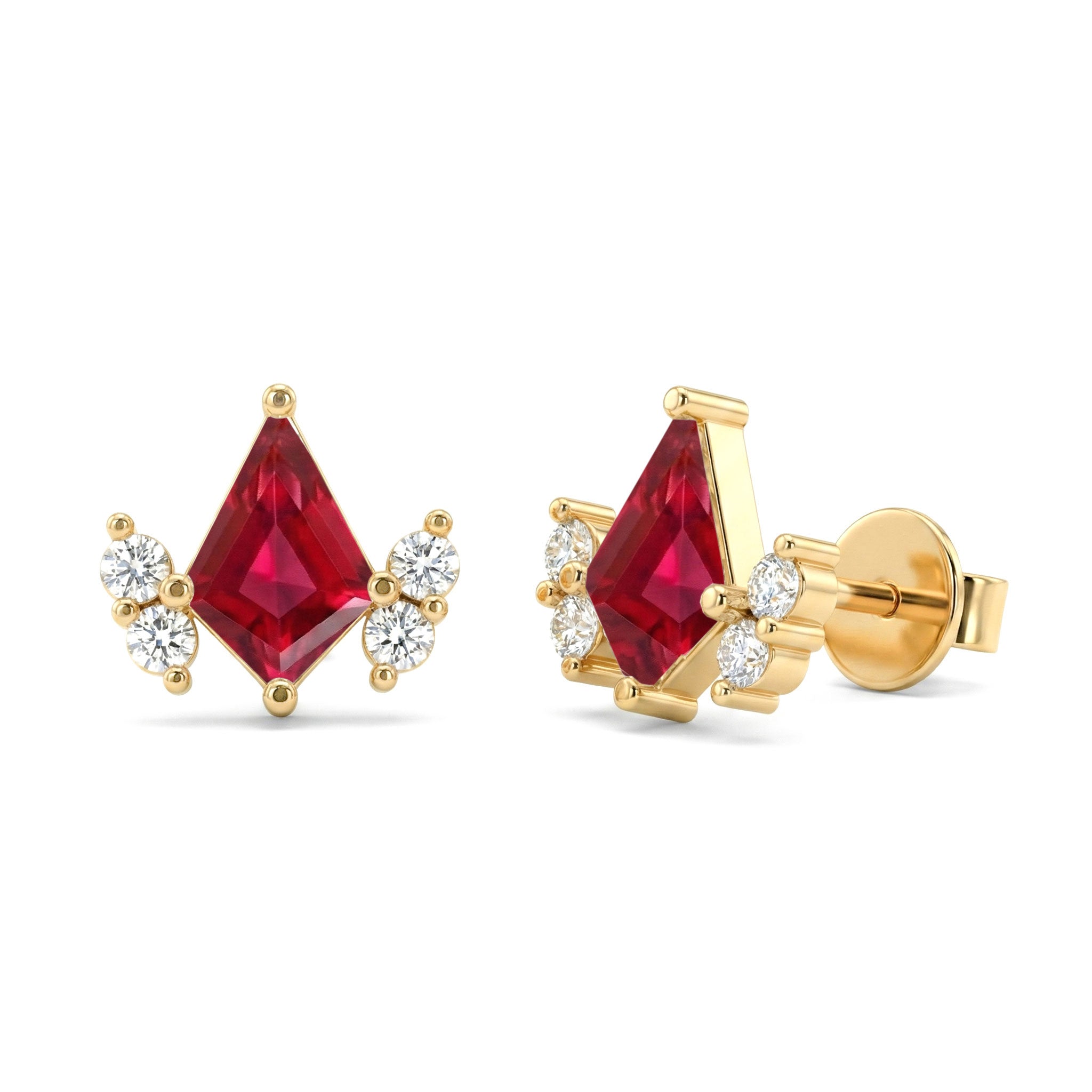 Ruby Kite Stud Earrings in Yellow Gold Plated 6x4 MM 1ct