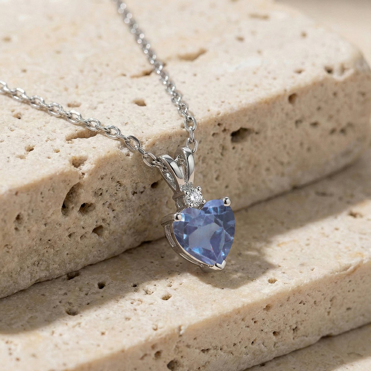 Alexandrite Heart Pendant Necklace in 925 Sterling Silver 1.5ct