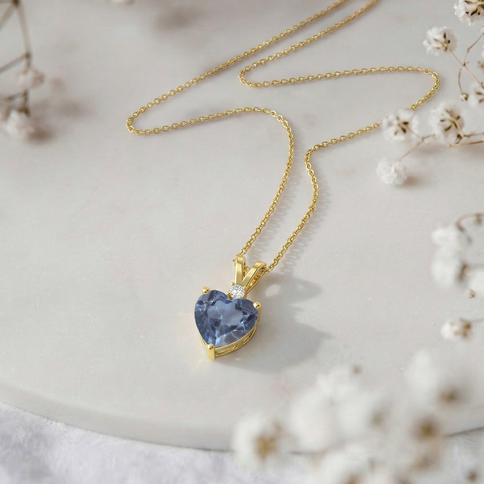 Alexandrite Heart Pendant Necklace in 925 Sterling Silver 1.5ct