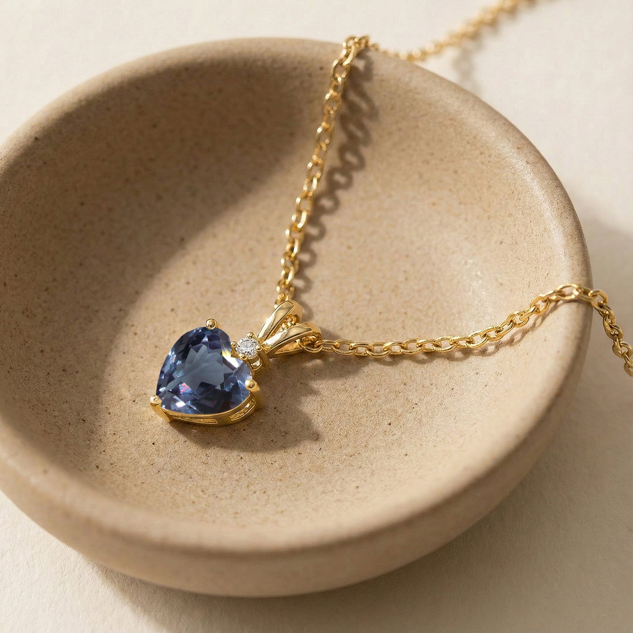 Alexandrite Heart Pendant Necklace in Yellow Gold Plated 1.5ct