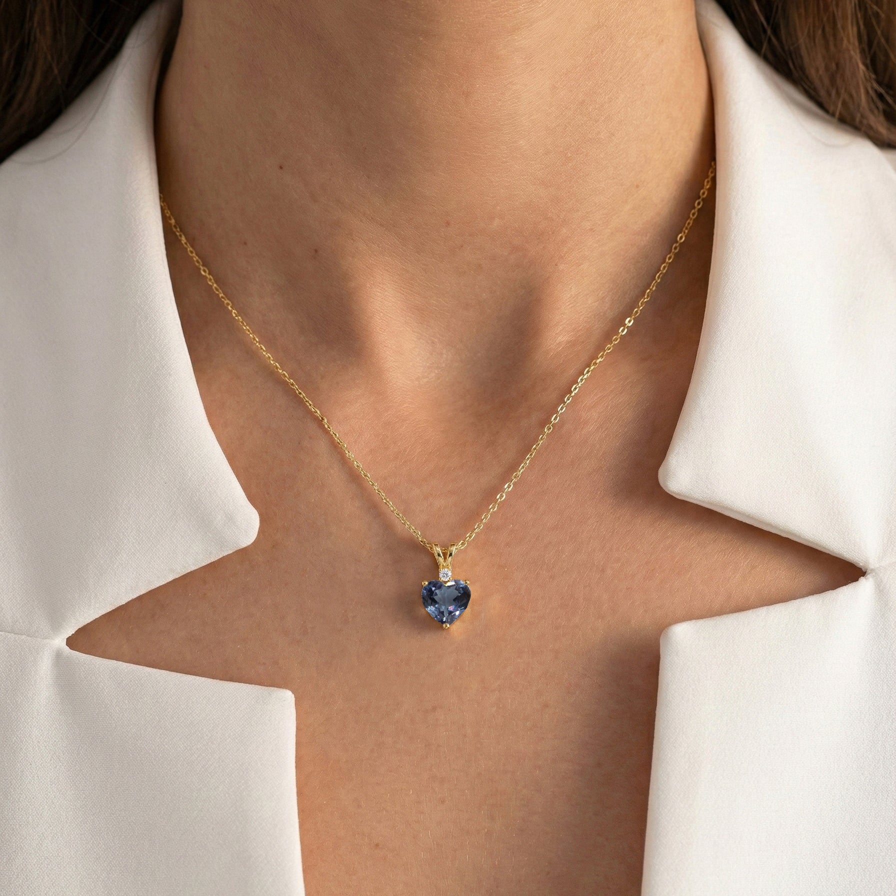 Alexandrite Heart Pendant Necklace in 925 Sterling Silver 1.5ct