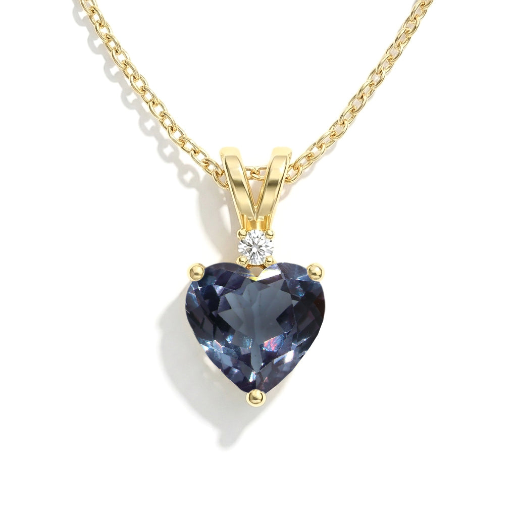 Alexandrite Heart Pendant Necklace in Yellow Gold Plated 1.5ct
