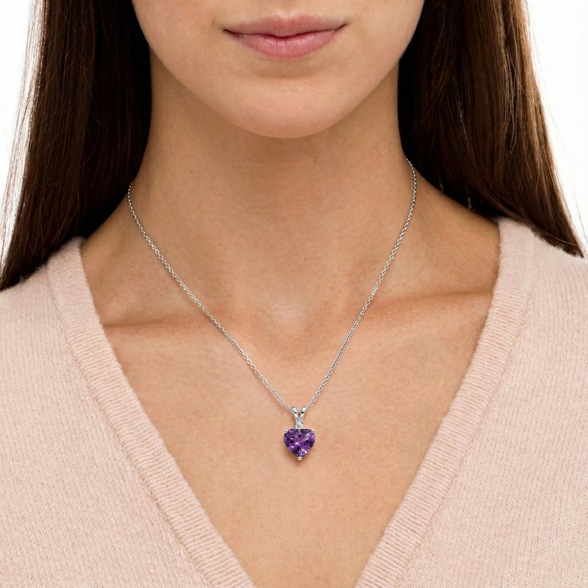 Natural Amethyst Heart Pendant Necklace in 925 Sterling Silver 1.5ct