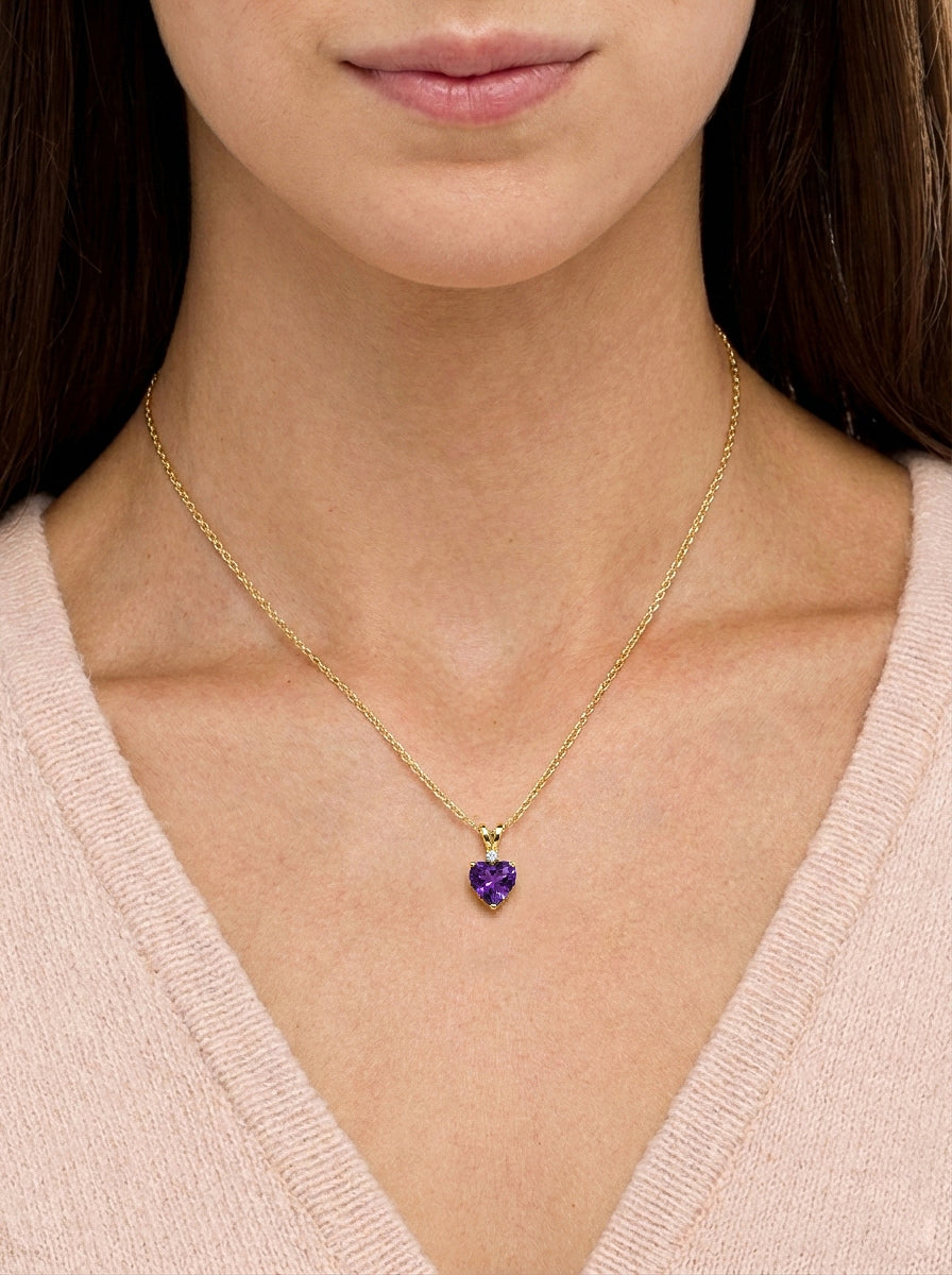 Natural Amethyst Heart Pendant Necklace in 925 Sterling Silver 1.5ct