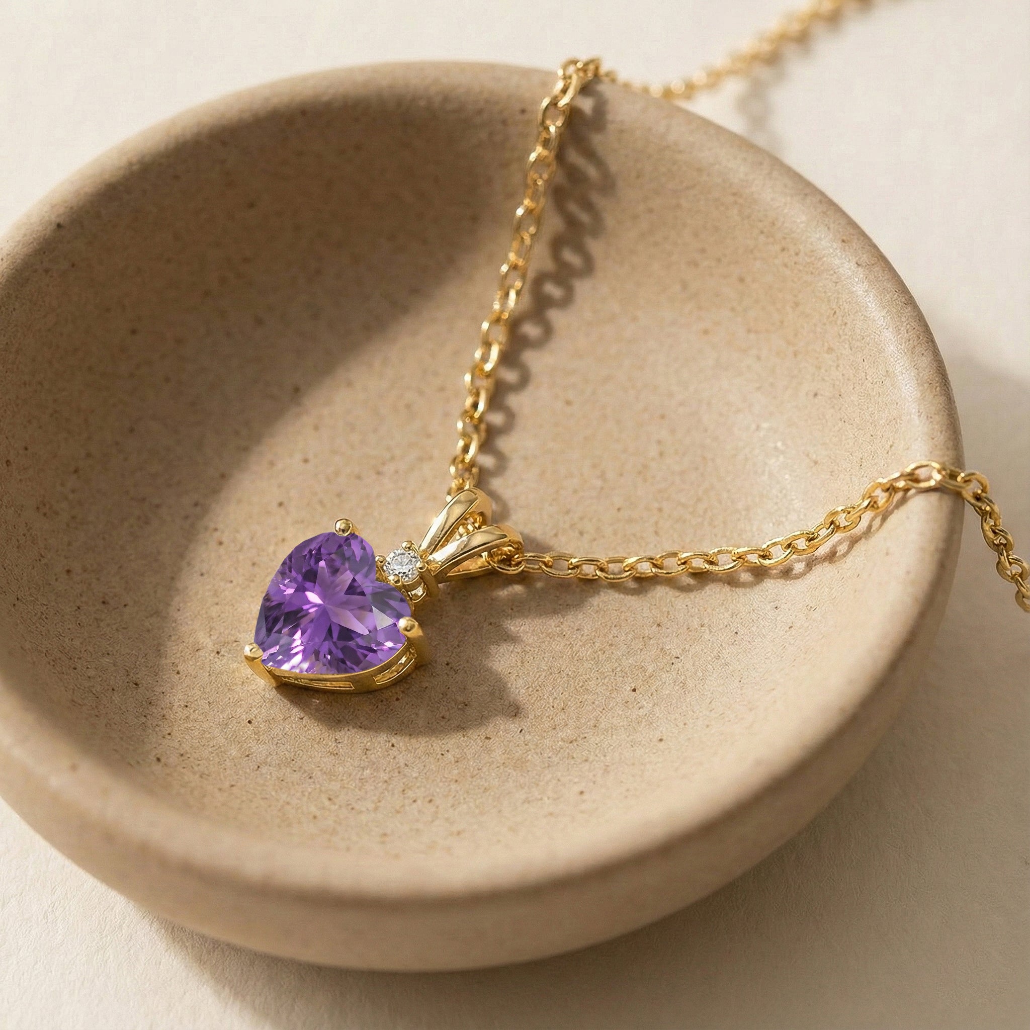 Natural Amethyst Heart Pendant Necklace in 925 Sterling Silver 1.5ct