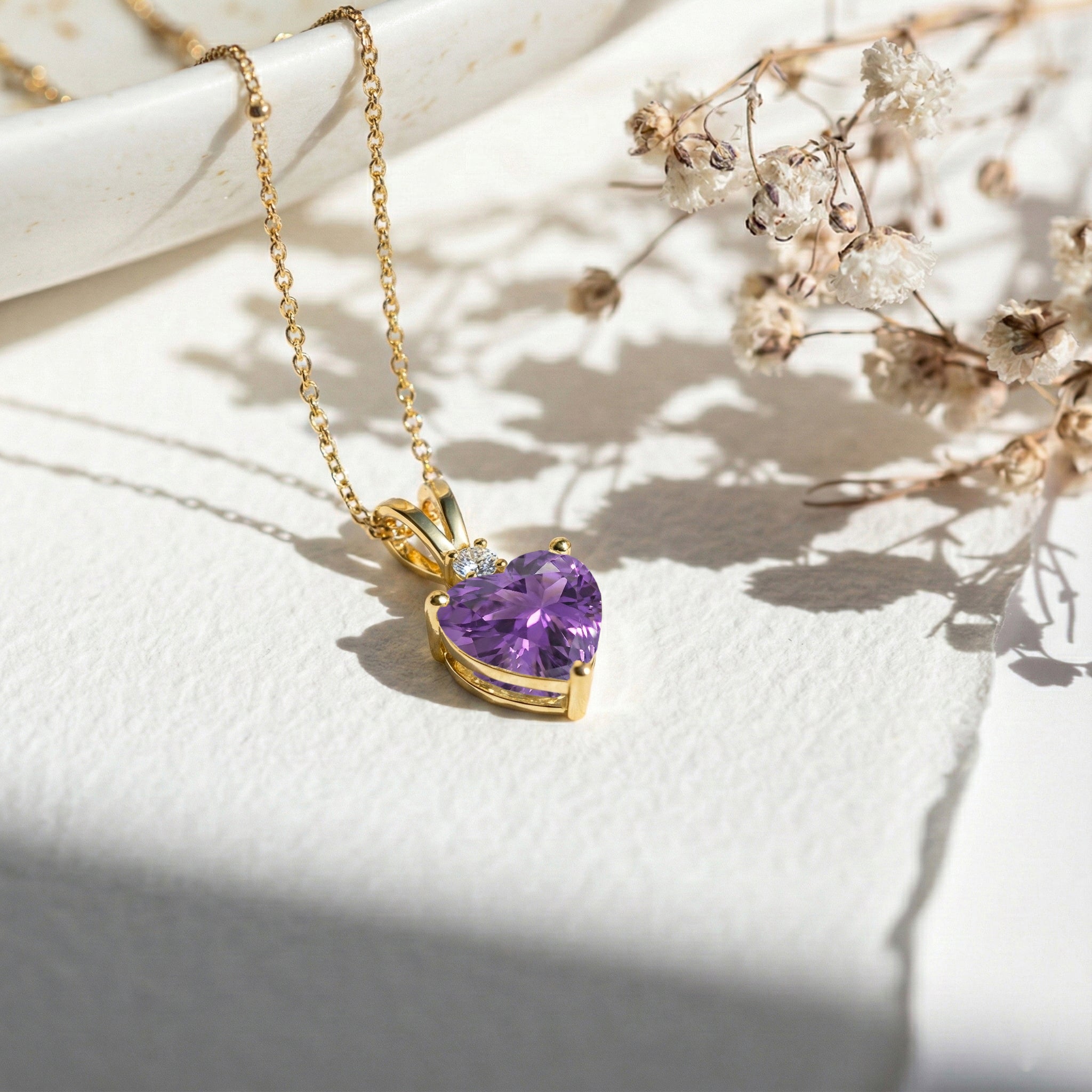 Natural Amethyst Heart Pendant Necklace in 925 Sterling Silver 1.5ct