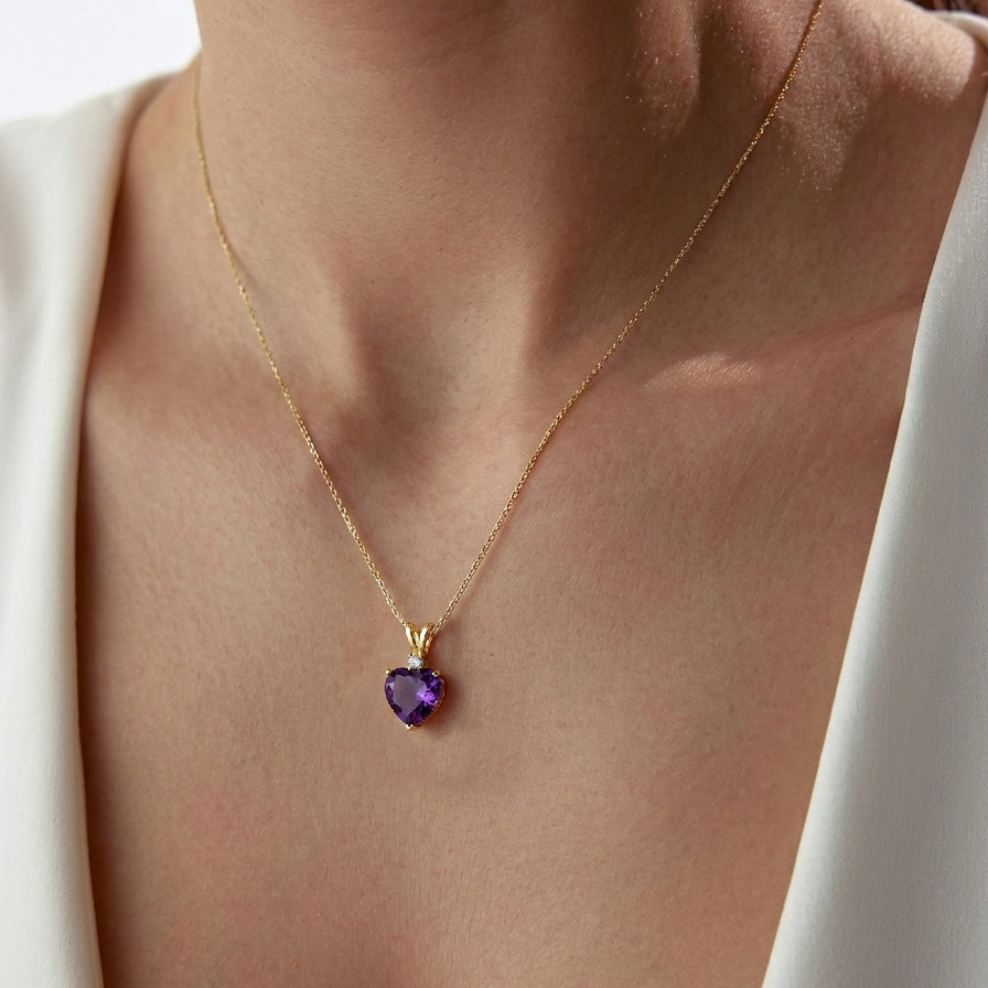 Amethyst Heart Pendant Necklace in Yellow Gold Plated 1.5ct