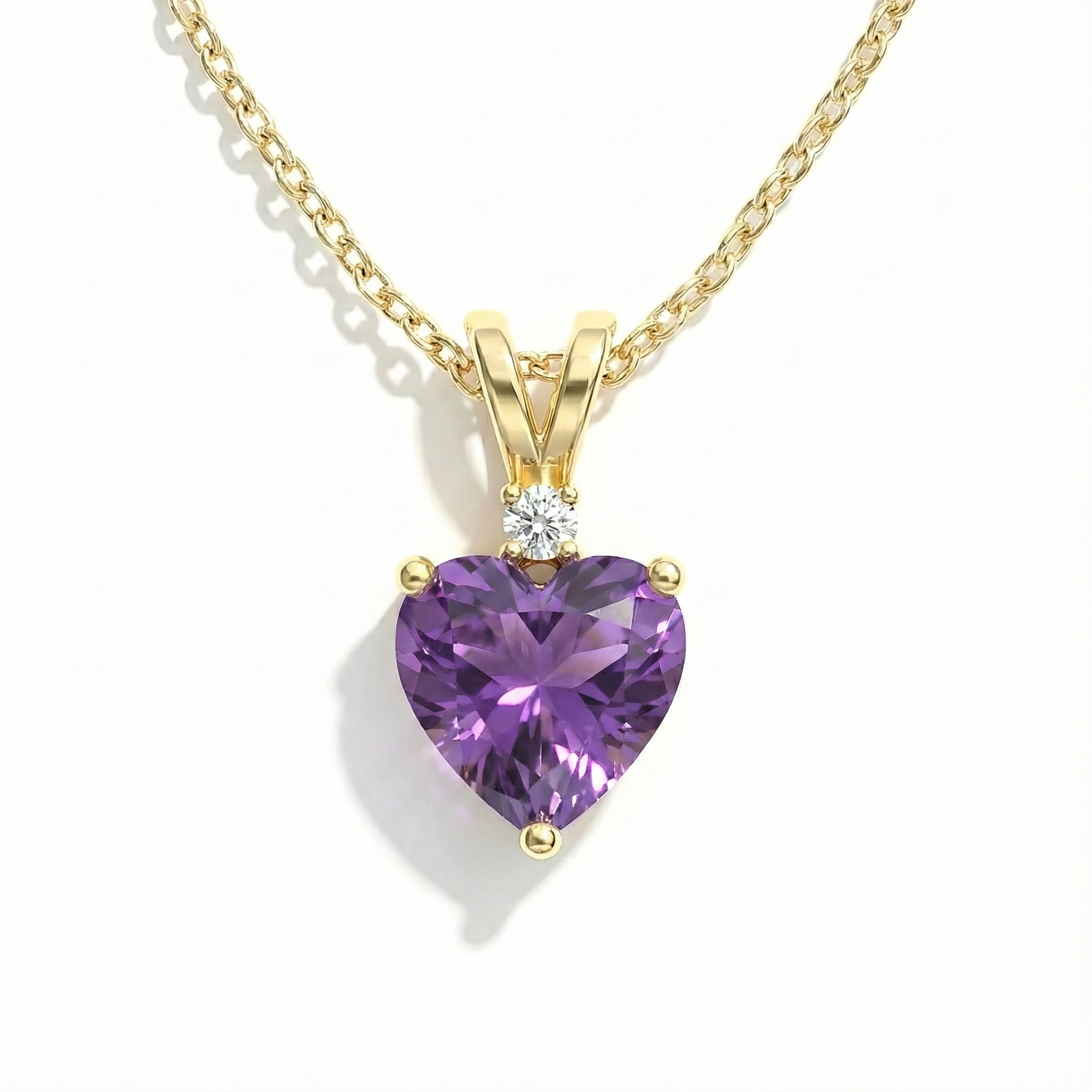 Amethyst Heart Pendant Necklace in Yellow Gold Plated 1.5ct