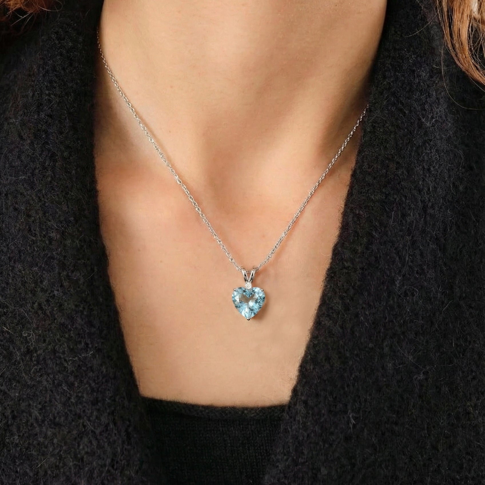 Aquamarine Heart Pendant Necklace in 925 Sterling Silver 1.5ct