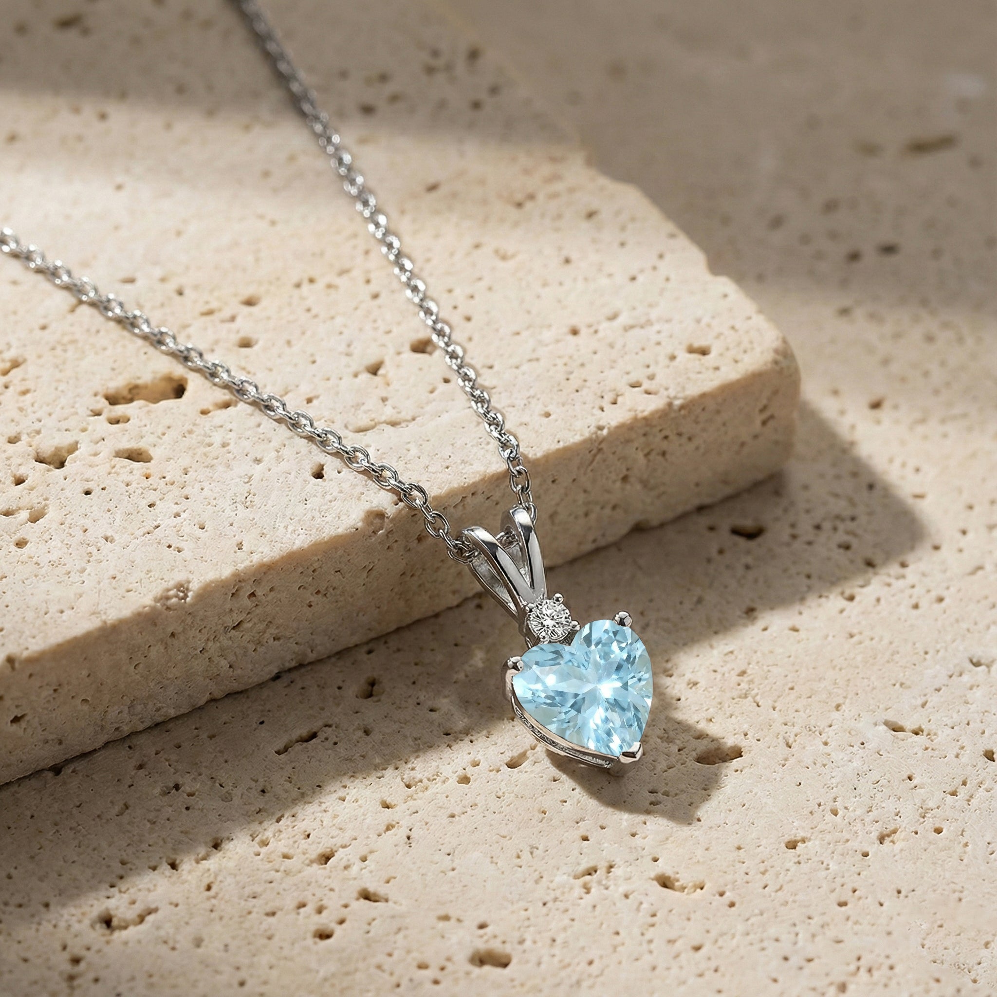 Aquamarine Heart Pendant Necklace in 925 Sterling Silver 1.5ct
