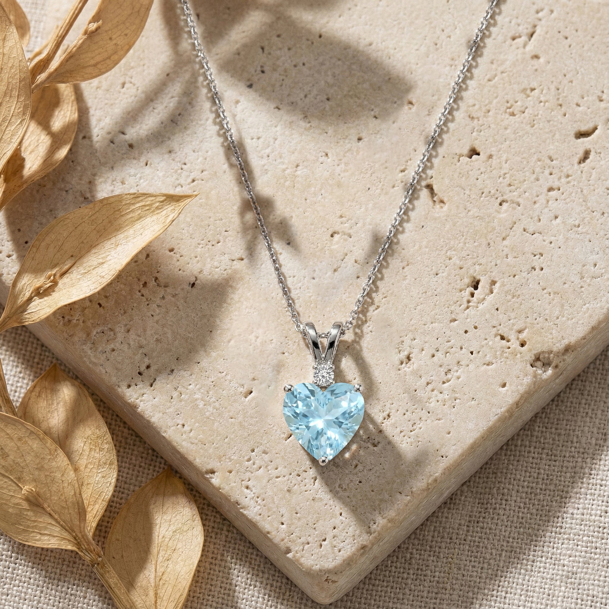 Aquamarine Heart Pendant Necklace in 925 Sterling Silver 1.5ct