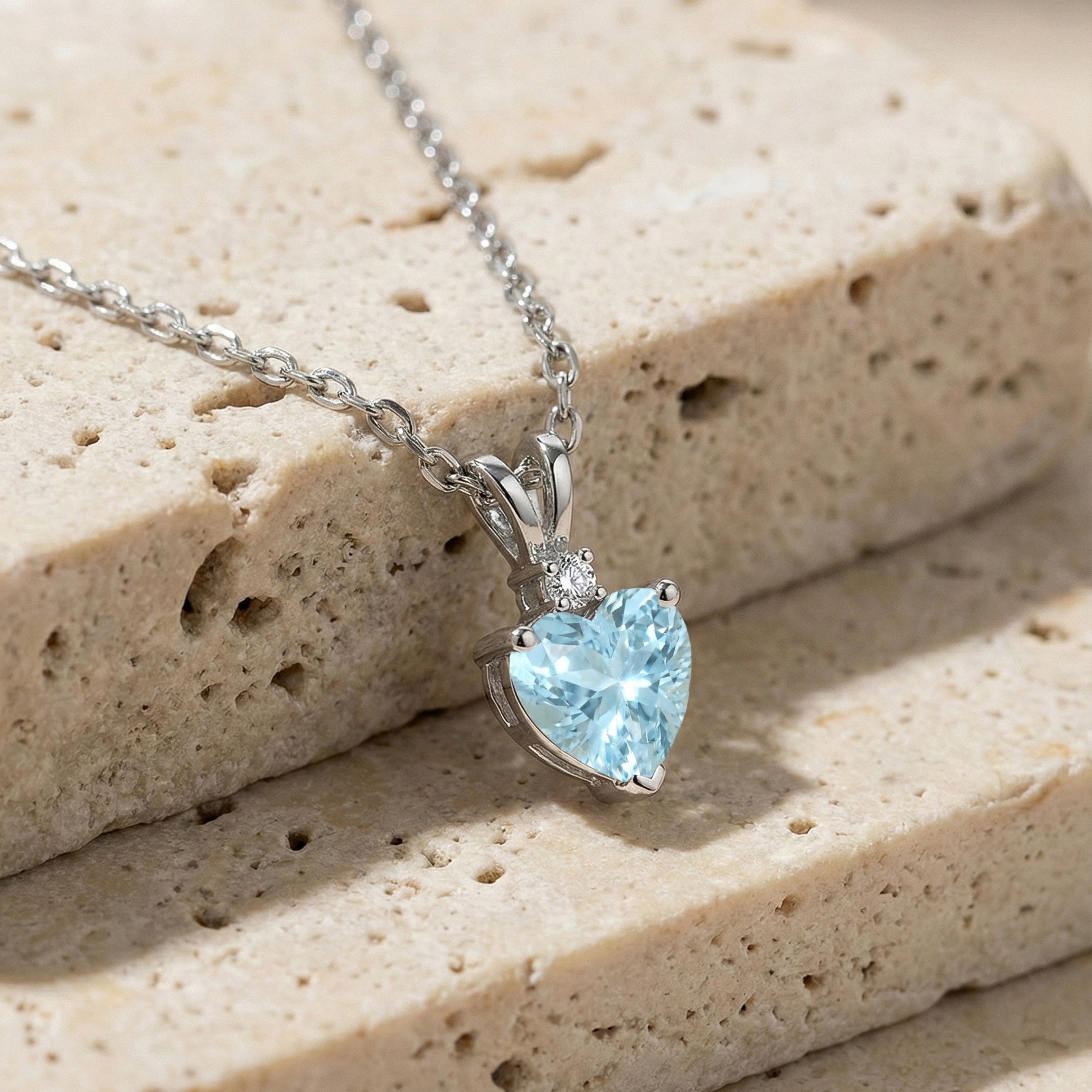 Aquamarine Heart Pendant Necklace in 925 Sterling Silver 1.5ct