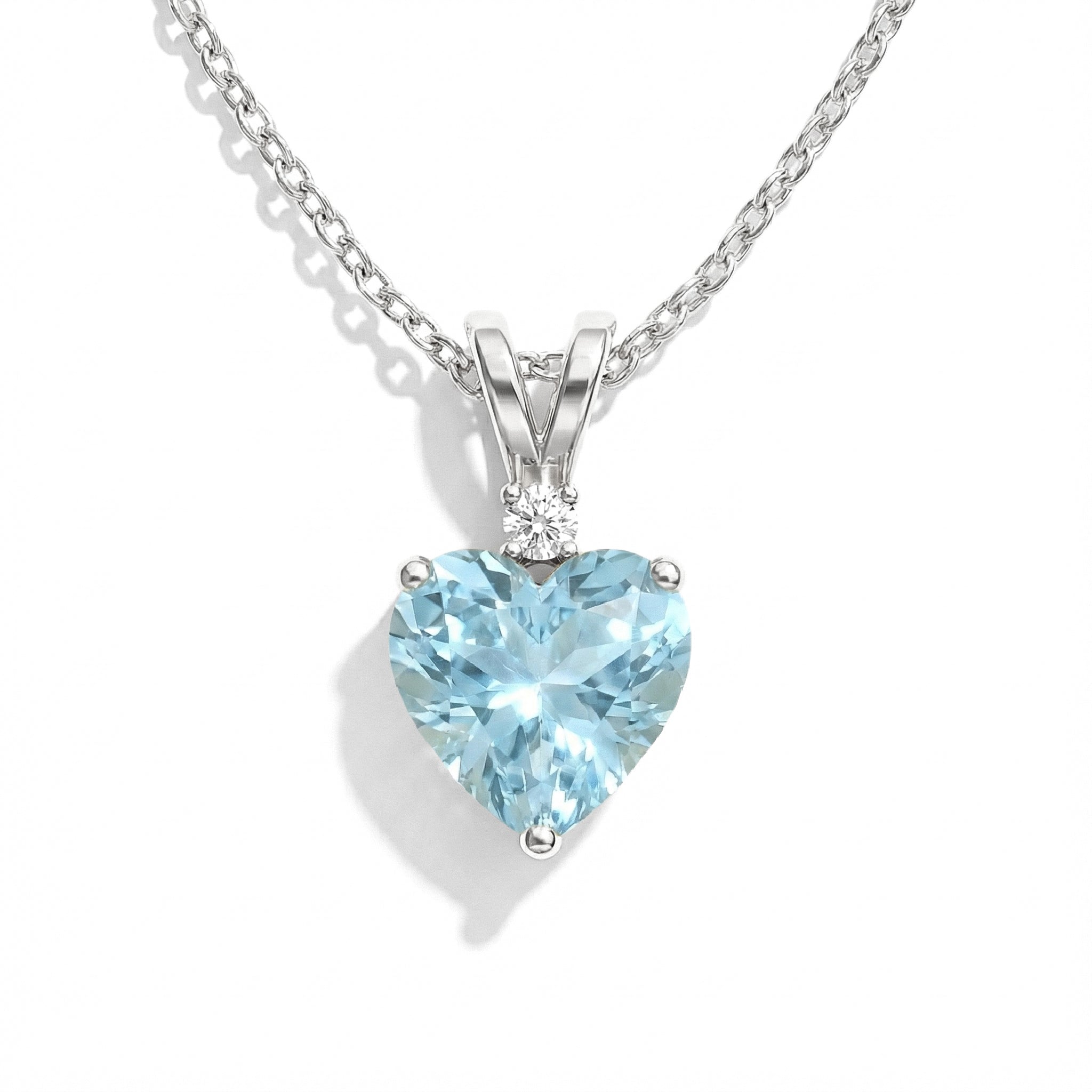 Aquamarine Heart Pendant Necklace in 925 Sterling Silver 1.5ct