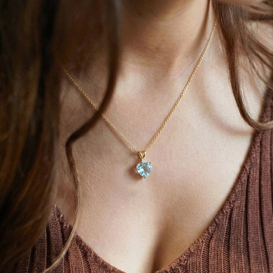 Aquamarine Heart Pendant Necklace in 925 Sterling Silver 1.5ct