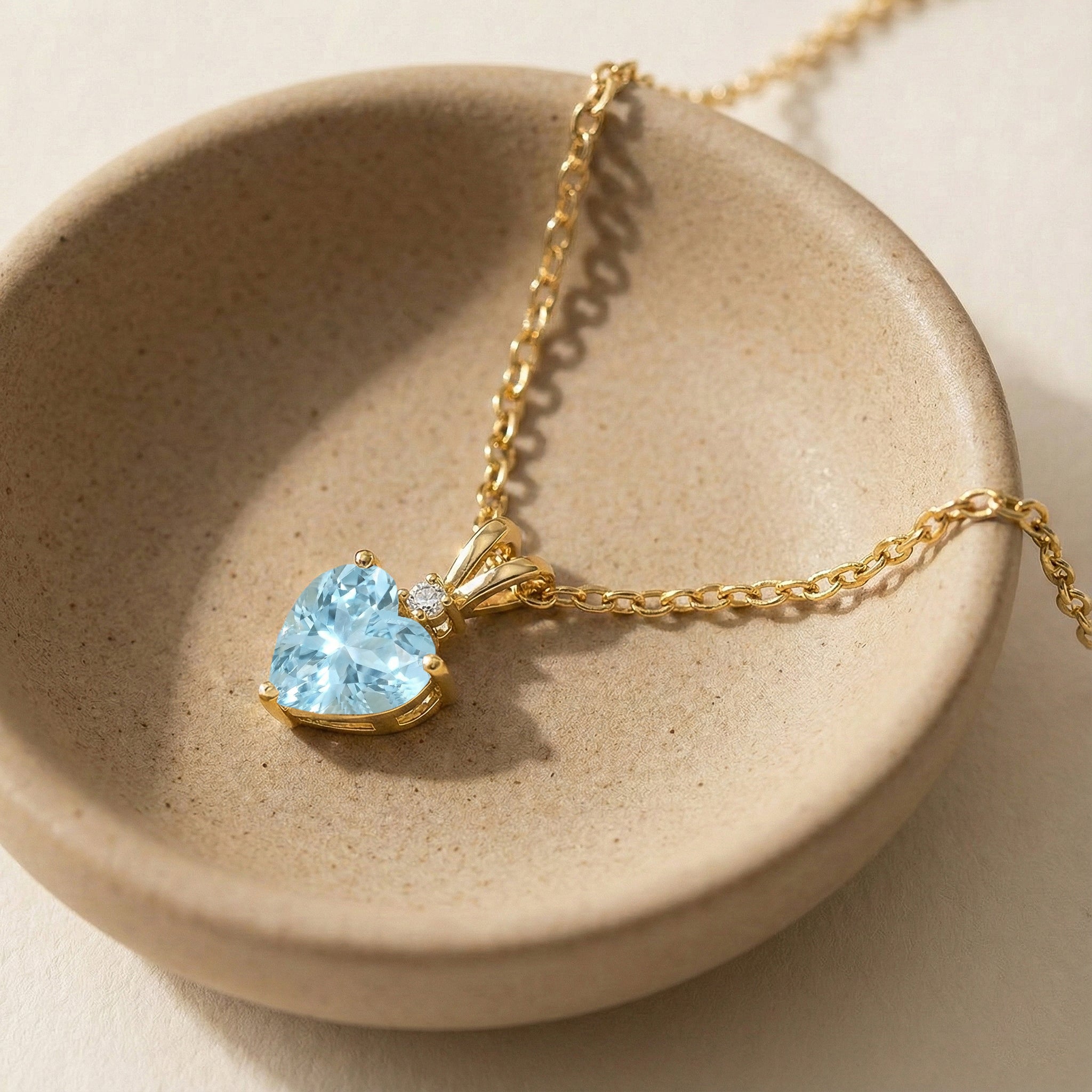 Aquamarine Heart Pendant Necklace in 925 Sterling Silver 1.5ct