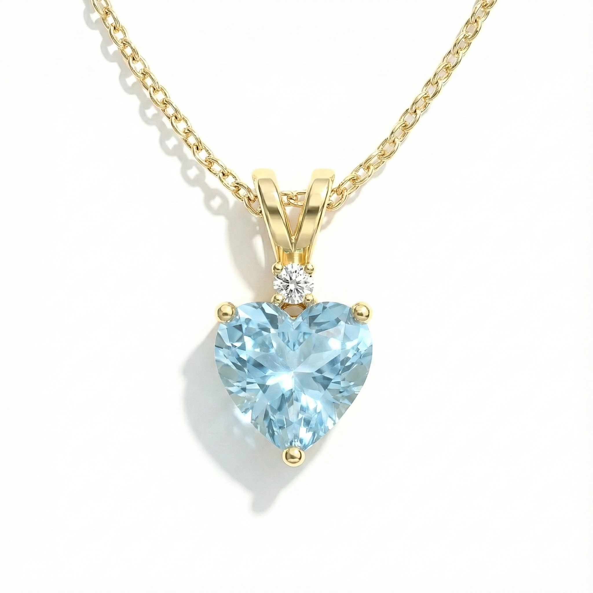 Aquamarine Heart Pendant Necklace in Yellow Gold Plated 1.5ct