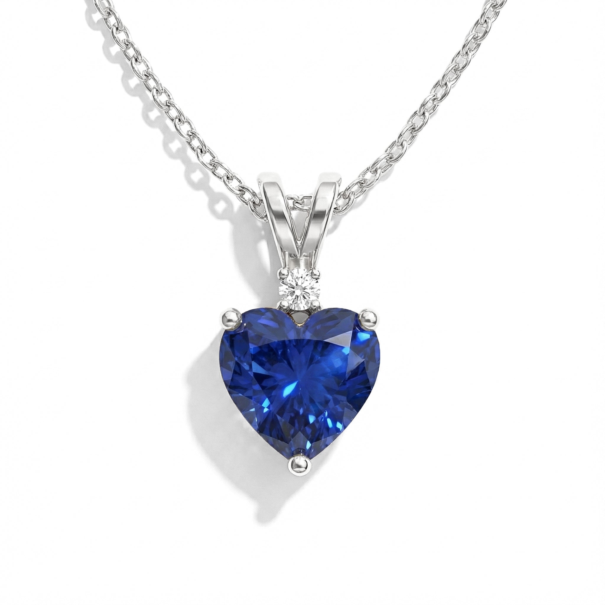 Blue Sapphire Heart Pendant Necklace in 925 Sterling Silver 1.5ct