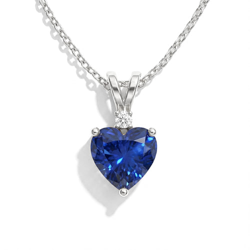 Blue Sapphire Heart Pendant Necklace in 925 Sterling Silver 1.5ct