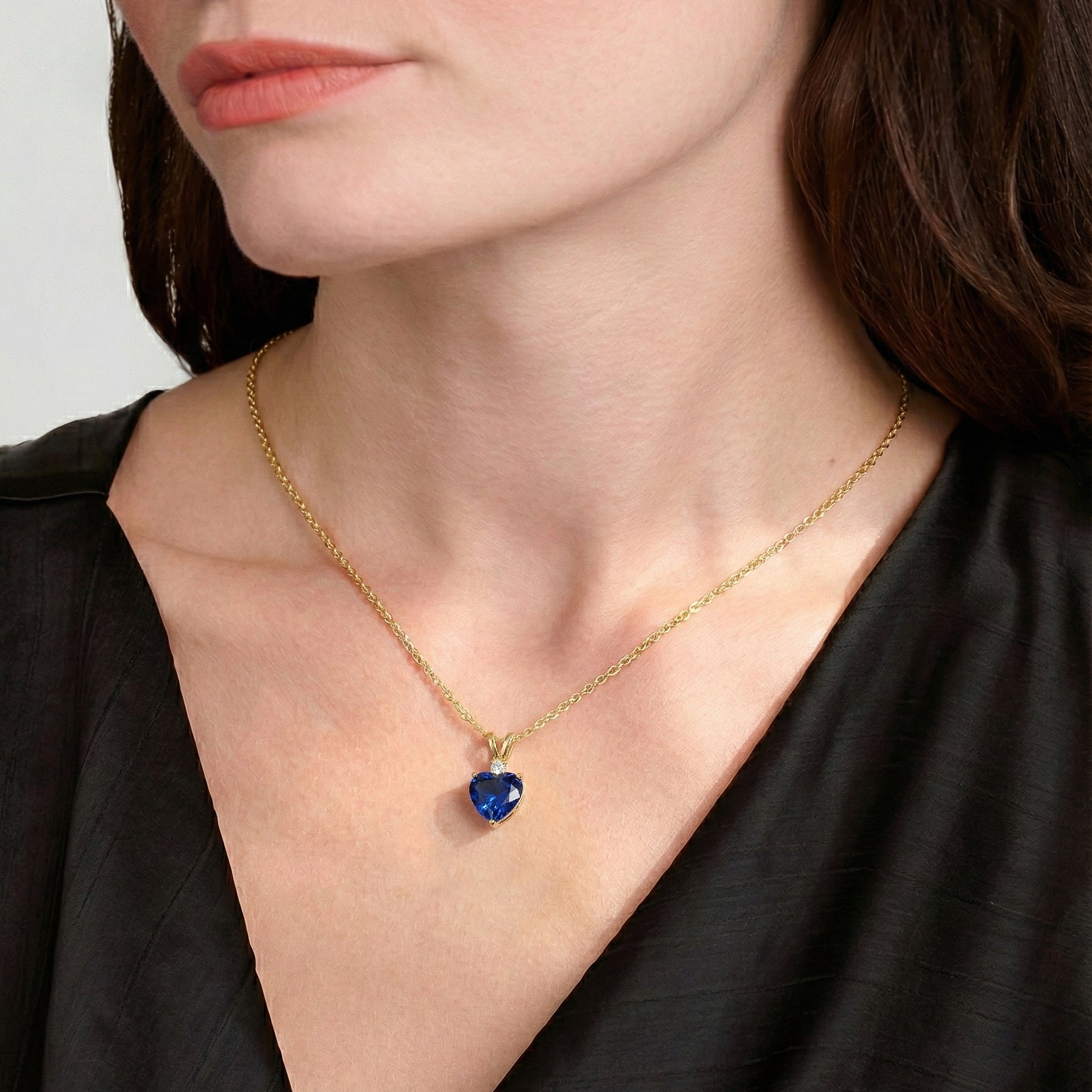 Blue Sapphire Heart Pendant Necklace in 925 Sterling Silver 1.5ct