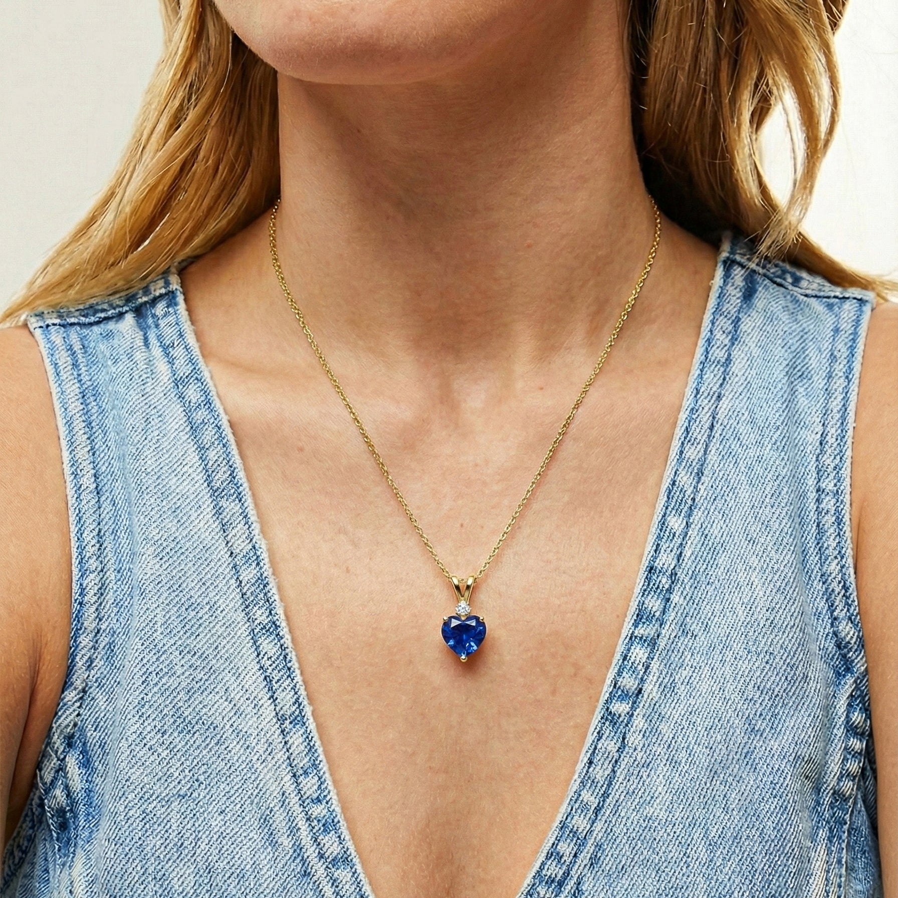 Blue Sapphire Heart Pendant Necklace in 925 Sterling Silver 1.5ct