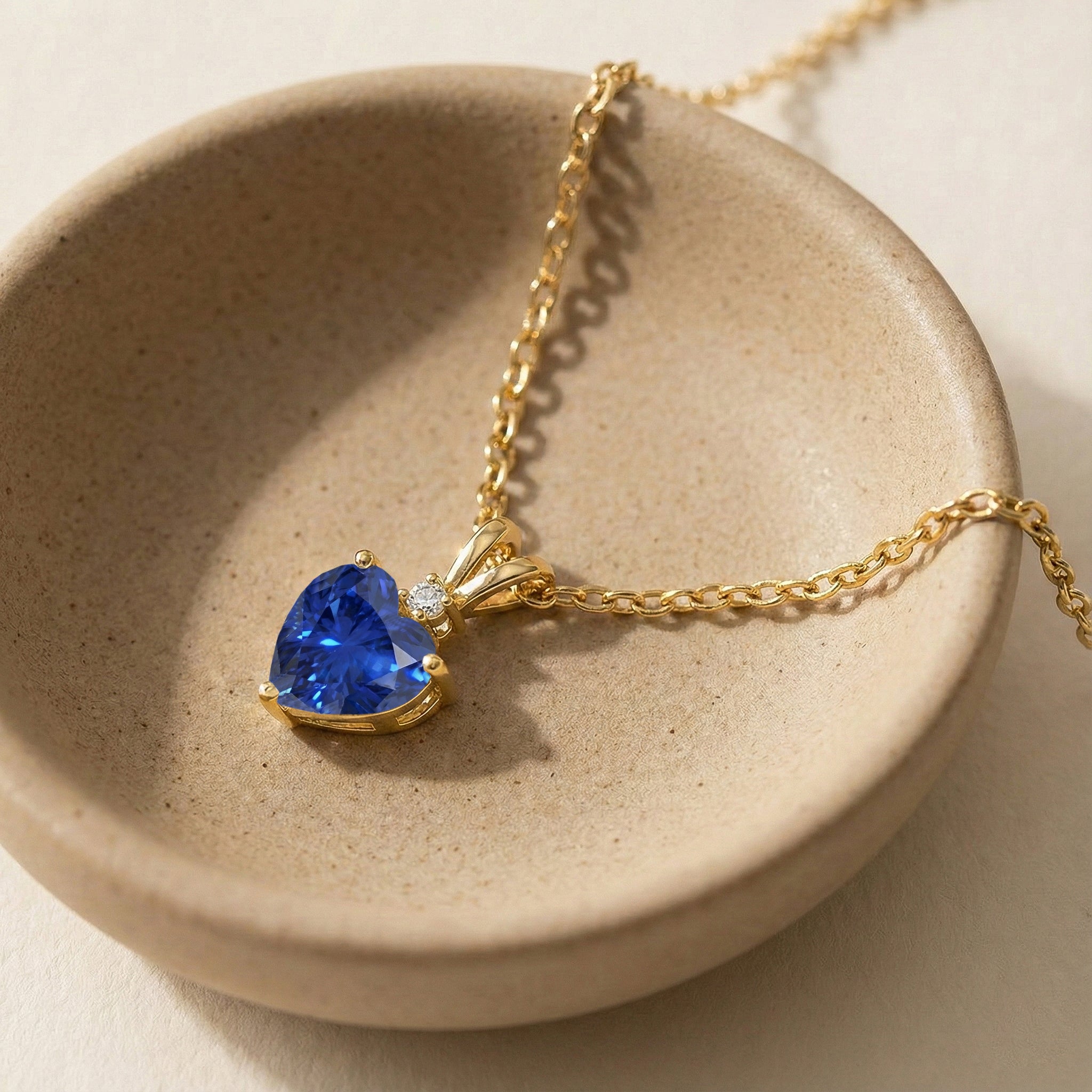 Blue Sapphire Heart Pendant Necklace in Yellow Gold Plated 1.5ct