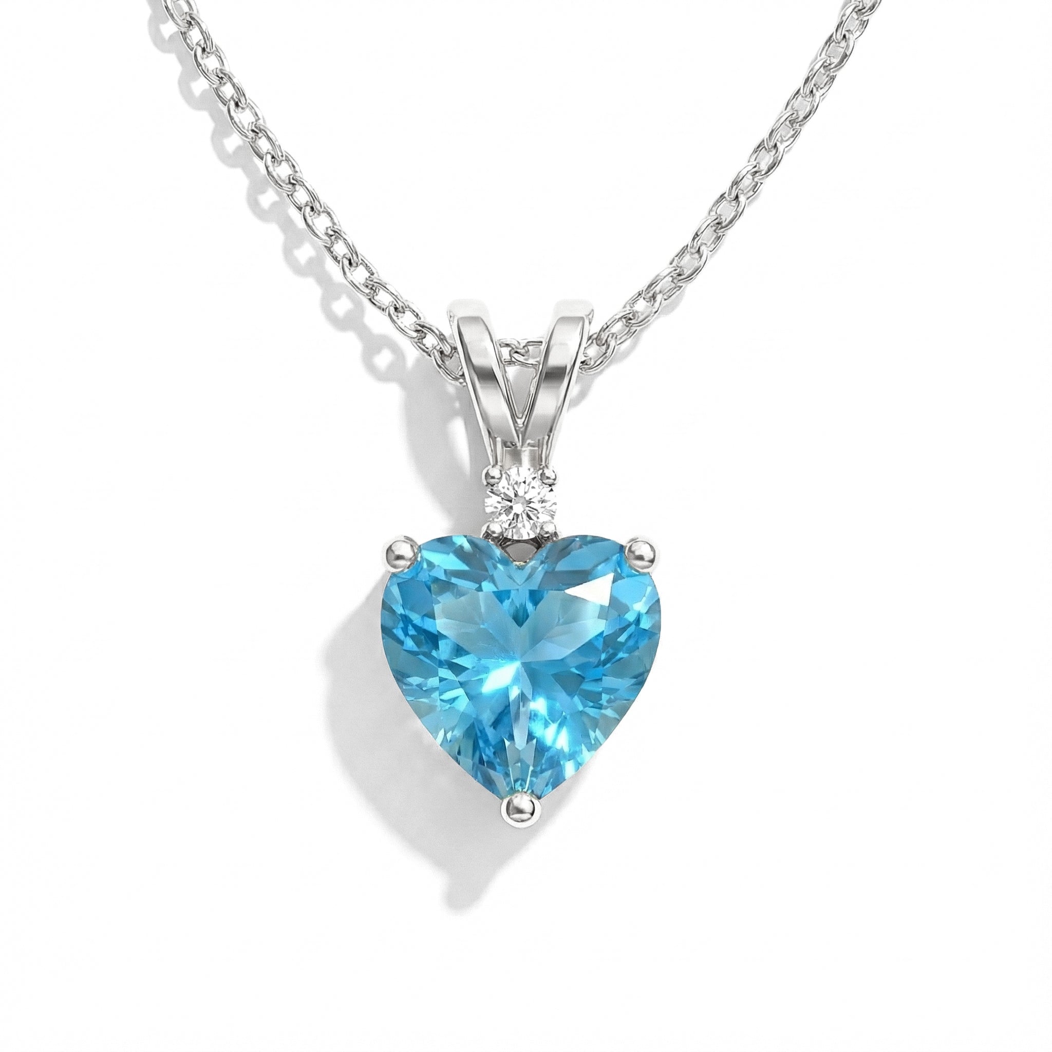Blue Topaz Heart Pendant Necklace in 925 Sterling Silver 1.5ct