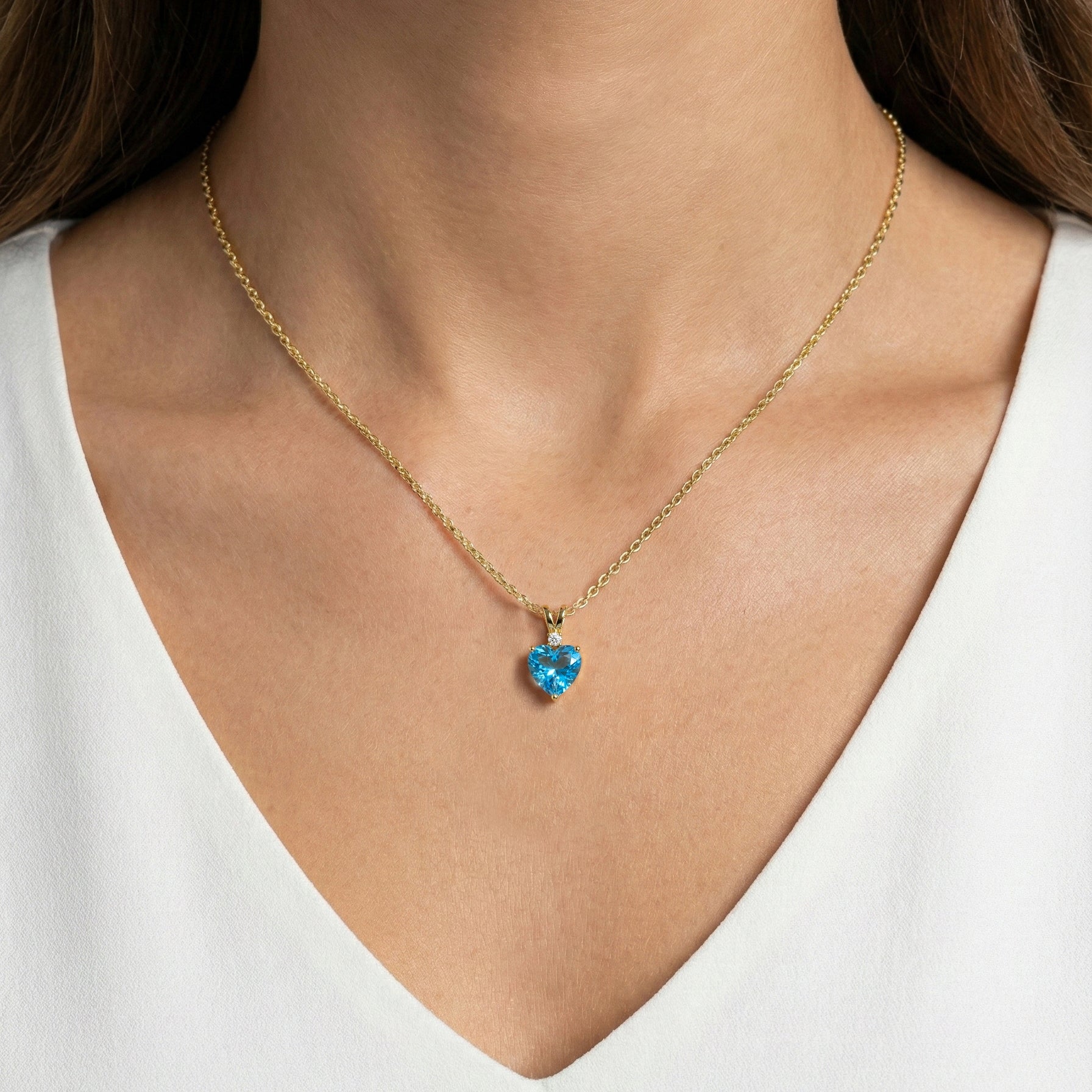 Blue Topaz Heart Pendant Necklace in Yellow Gold Plated 1.5ct