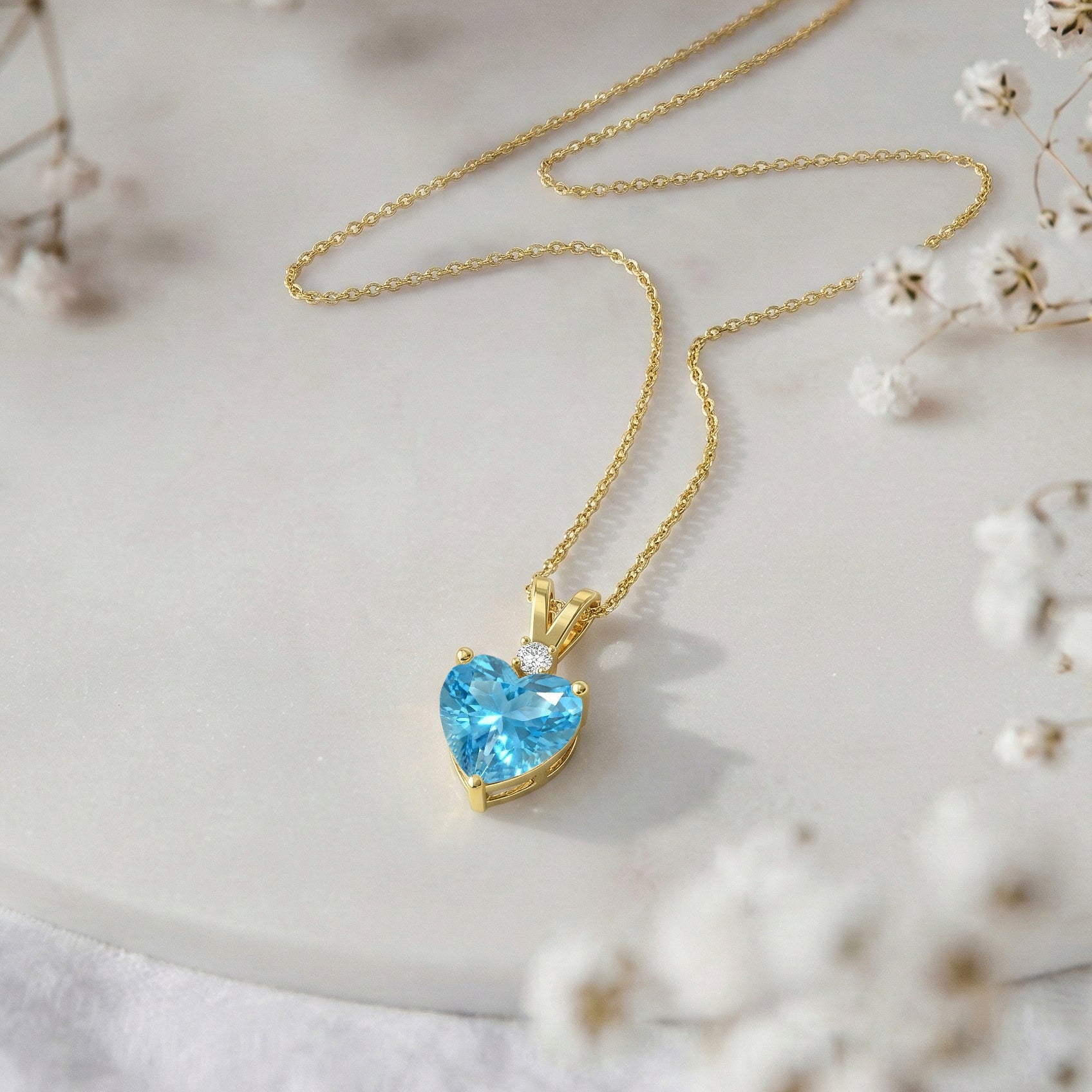 Blue Topaz Heart Pendant Necklace in Yellow Gold Plated 1.5ct