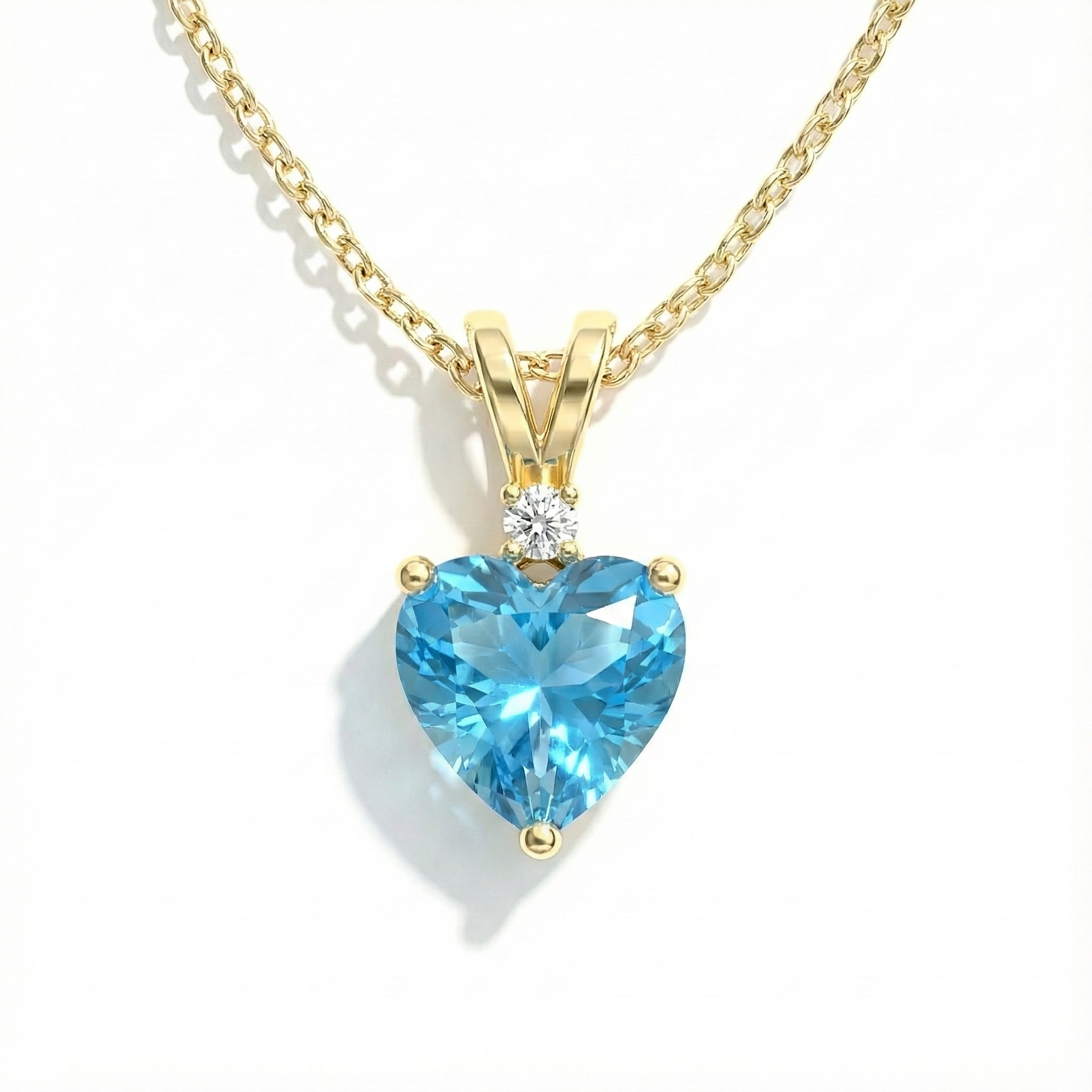 Blue Topaz Heart Pendant Necklace in Yellow Gold Plated 1.5ct