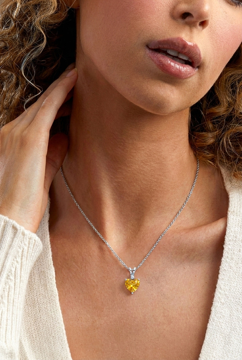 Natural Citrine Heart Pendant Necklace in 925 Sterling Silver 1.5ct