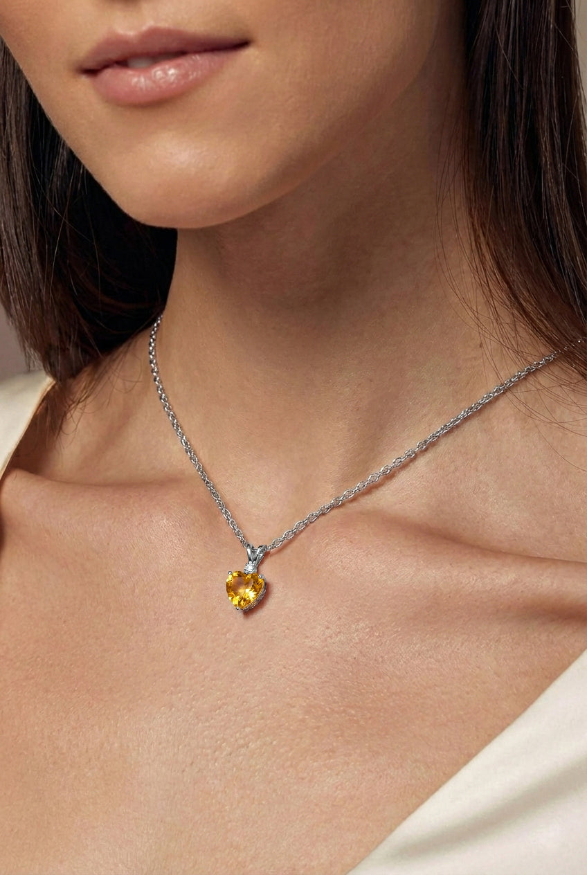 Natural Citrine Heart Pendant Necklace in 925 Sterling Silver 1.5ct