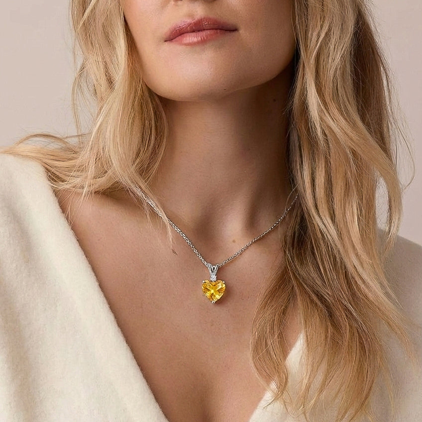 Natural Citrine Heart Pendant Necklace in 925 Sterling Silver 1.5ct