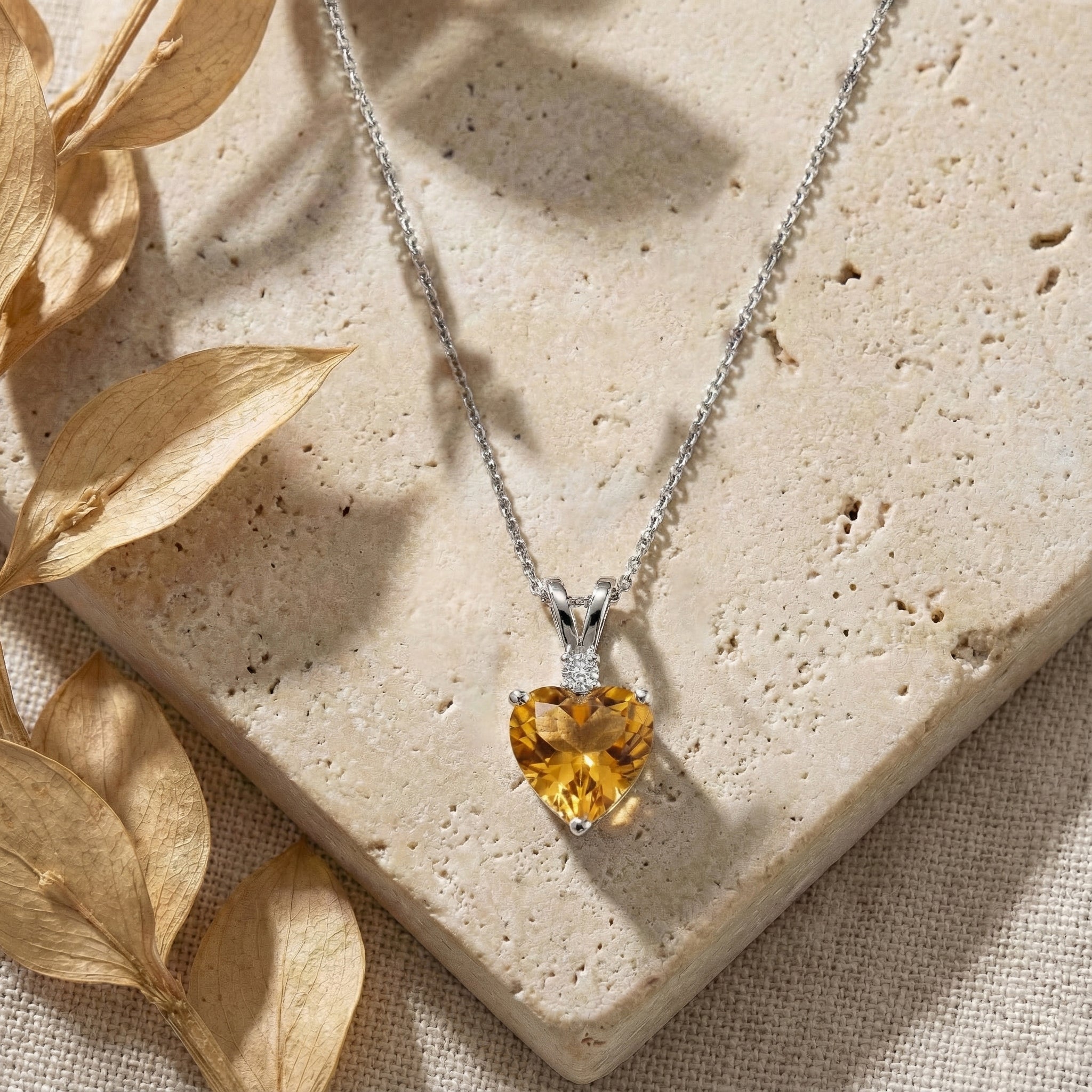 Natural Citrine Heart Pendant Necklace in 925 Sterling Silver 1.5ct
