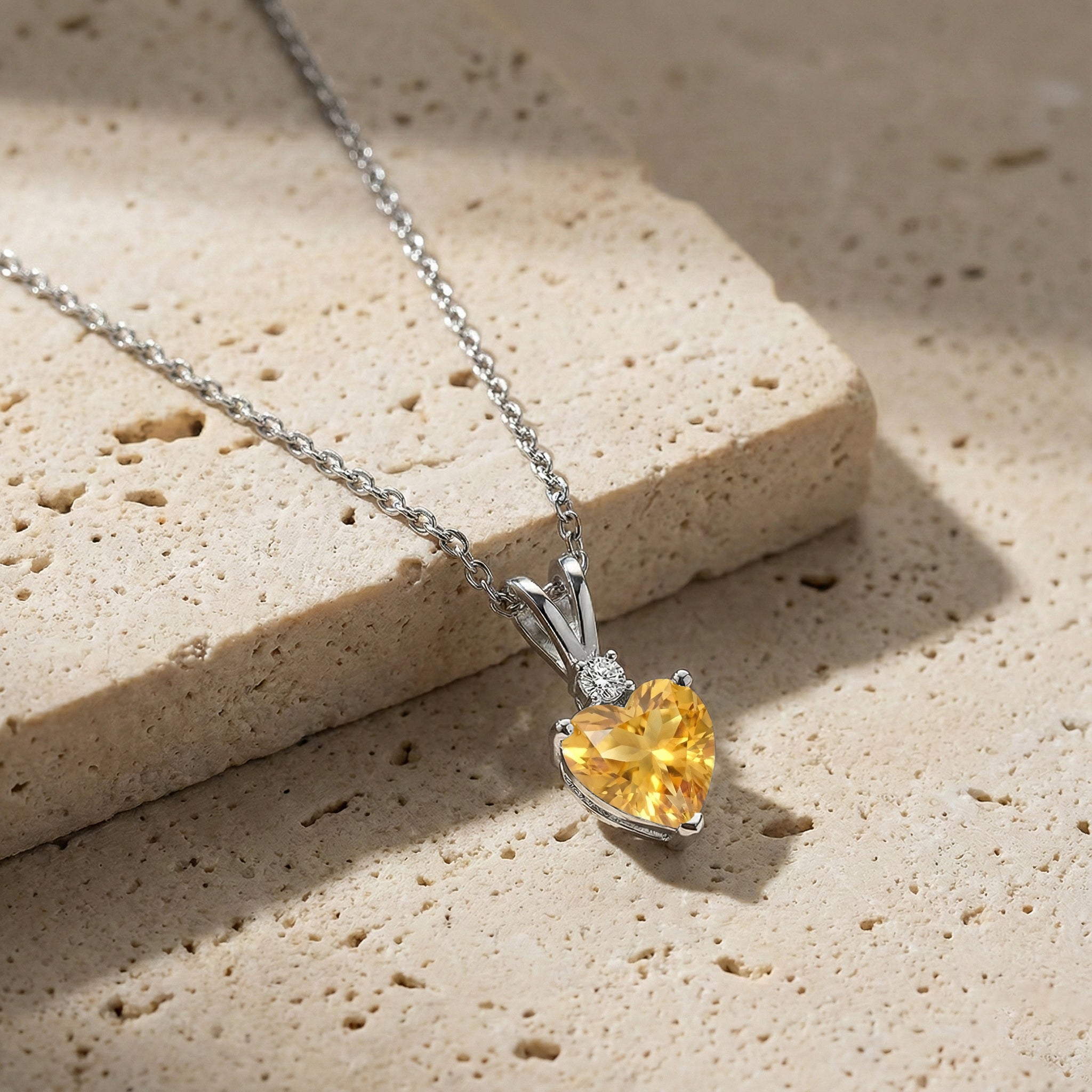 Natural Citrine Heart Pendant Necklace in 925 Sterling Silver 1.5ct