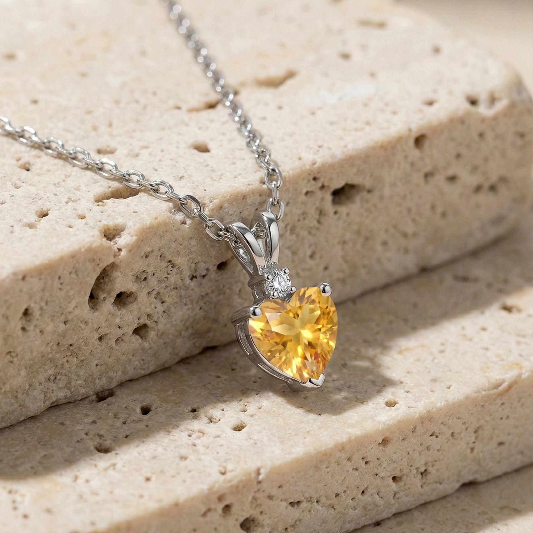 Natural Citrine Heart Pendant Necklace in 925 Sterling Silver 1.5ct