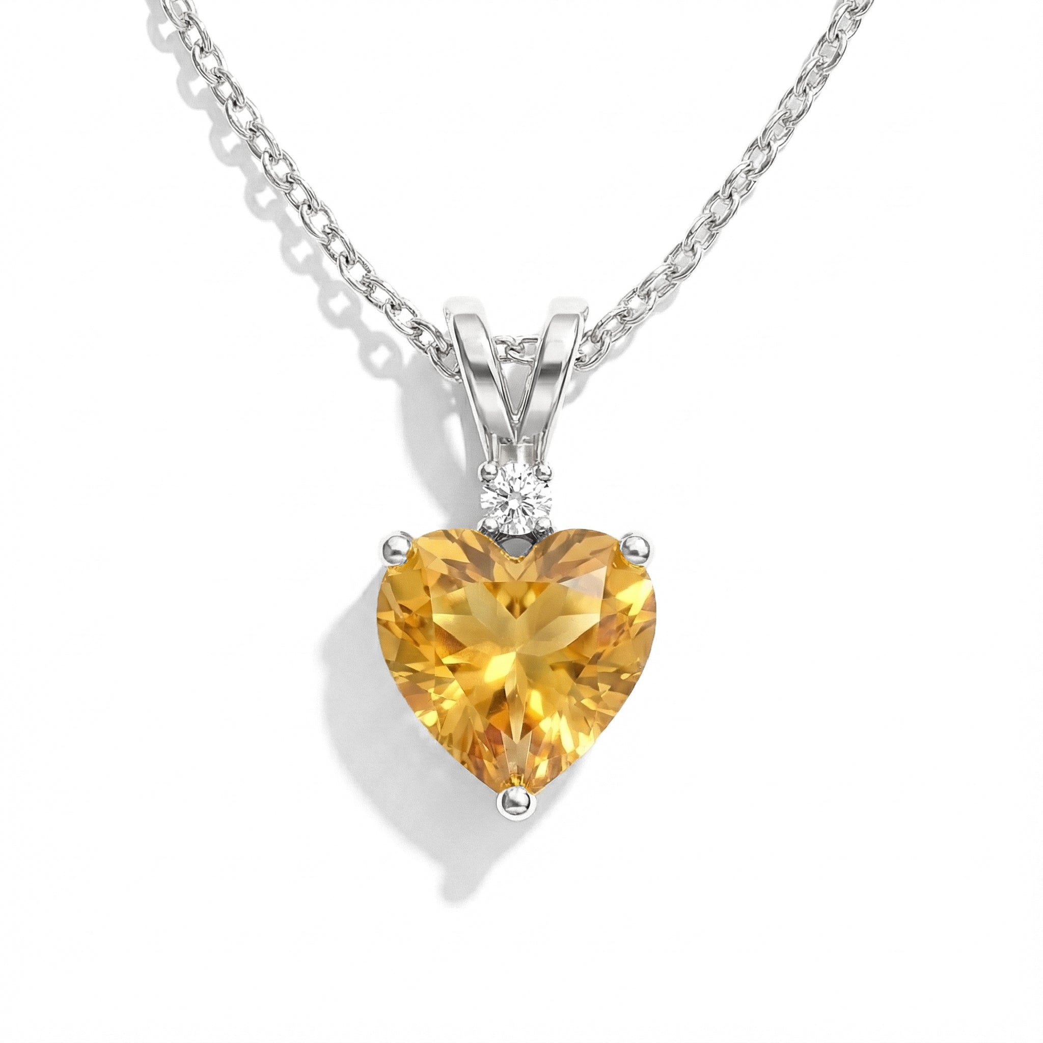 Citrine Heart Pendant Necklace in 925 Sterling Silver 1.5ct