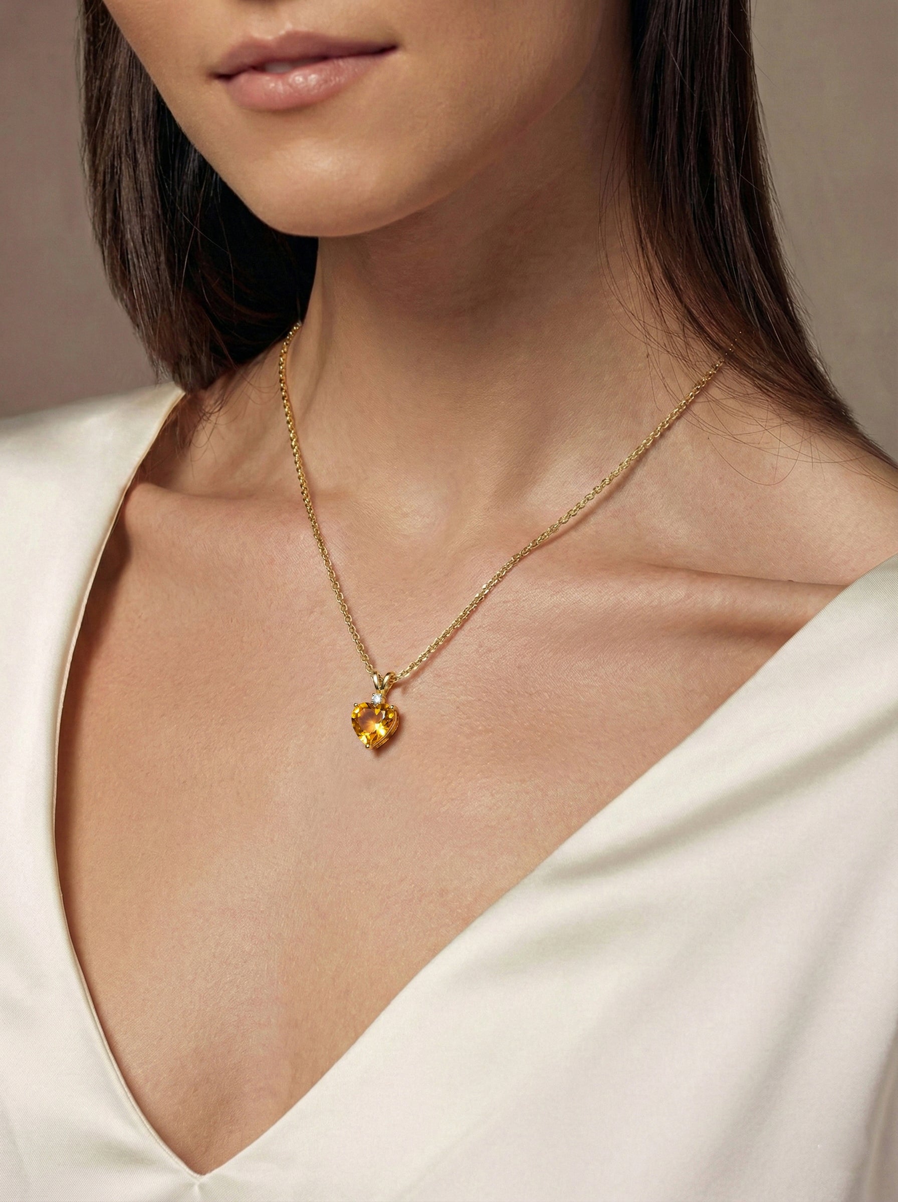 Natural Citrine Heart Pendant Necklace in 925 Sterling Silver 1.5ct