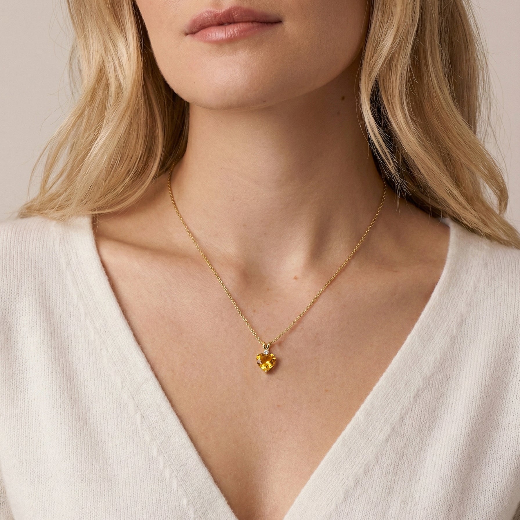 Natural Citrine Heart Pendant Necklace in 925 Sterling Silver 1.5ct