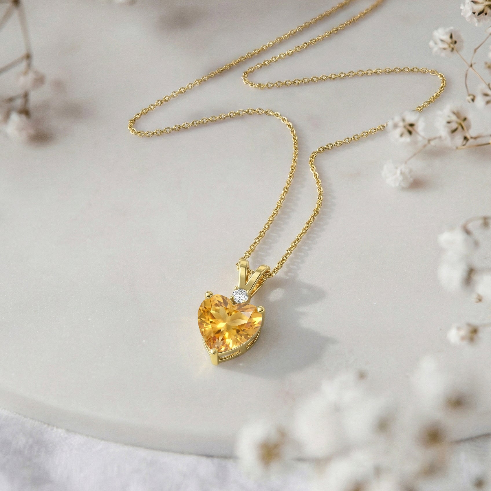Natural Citrine Heart Pendant Necklace in 925 Sterling Silver 1.5ct