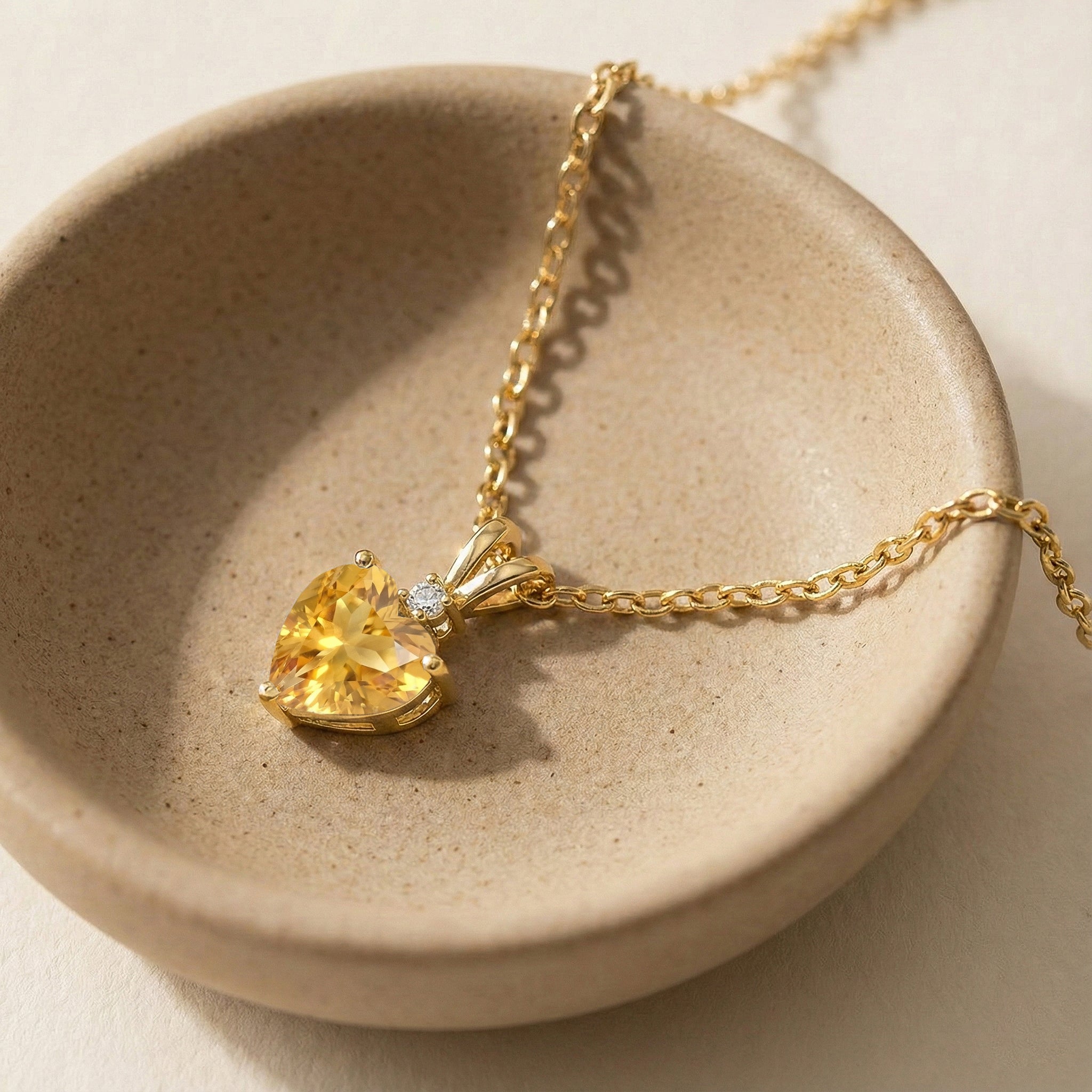 Citrine Heart Pendant Necklace in Yellow Gold Plated 1.5ct