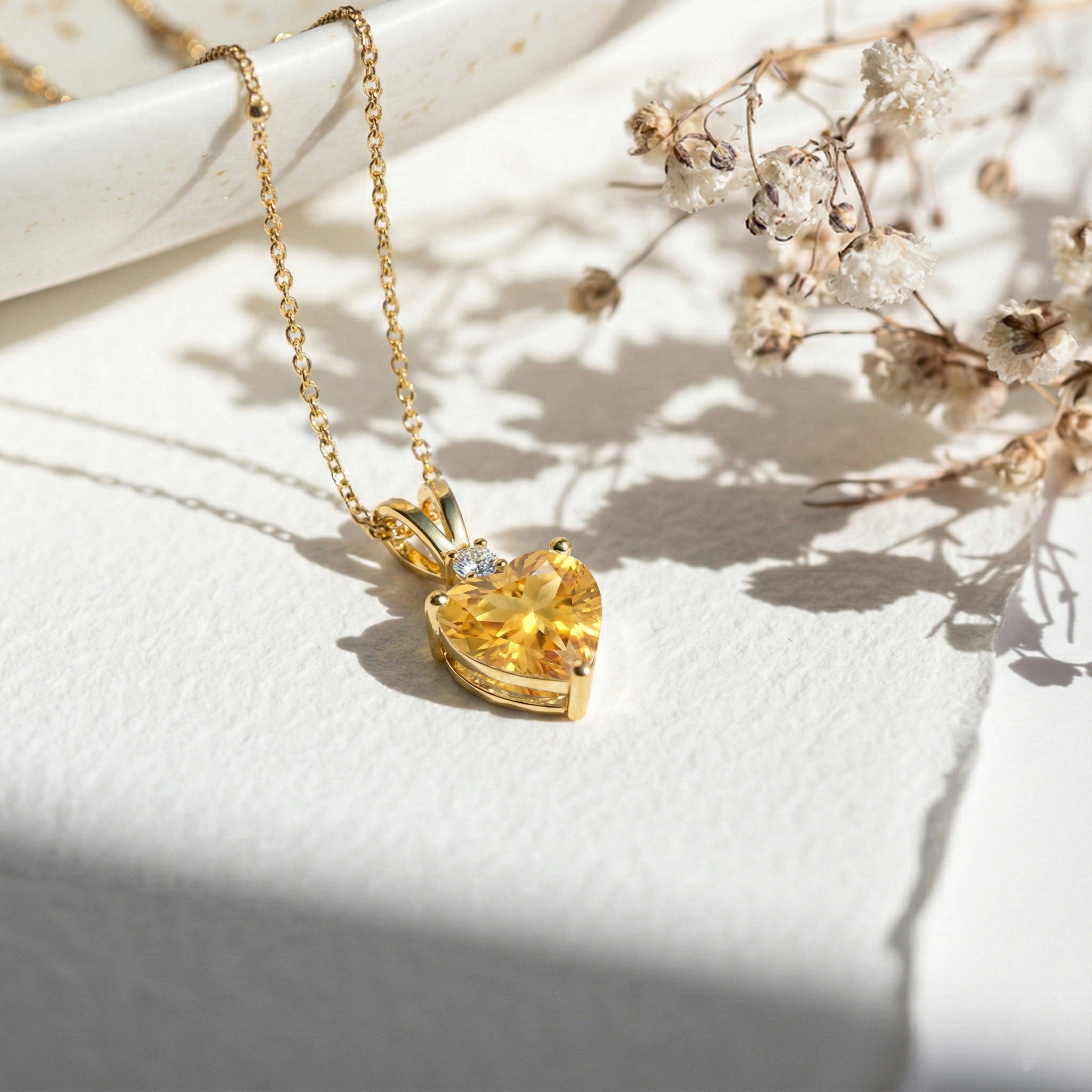 Citrine Heart Pendant Necklace in Yellow Gold Plated 1.5ct