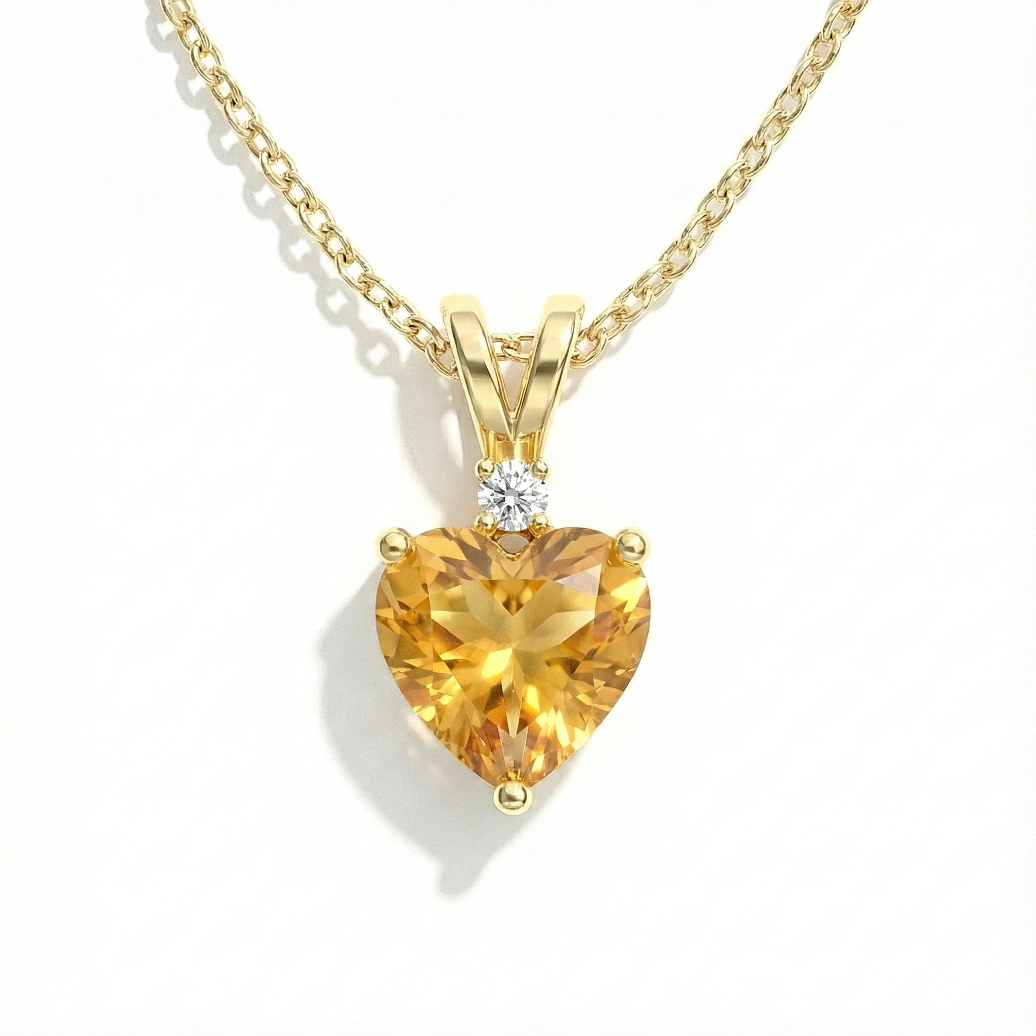 Citrine Heart Pendant Necklace in Yellow Gold Plated 1.5ct